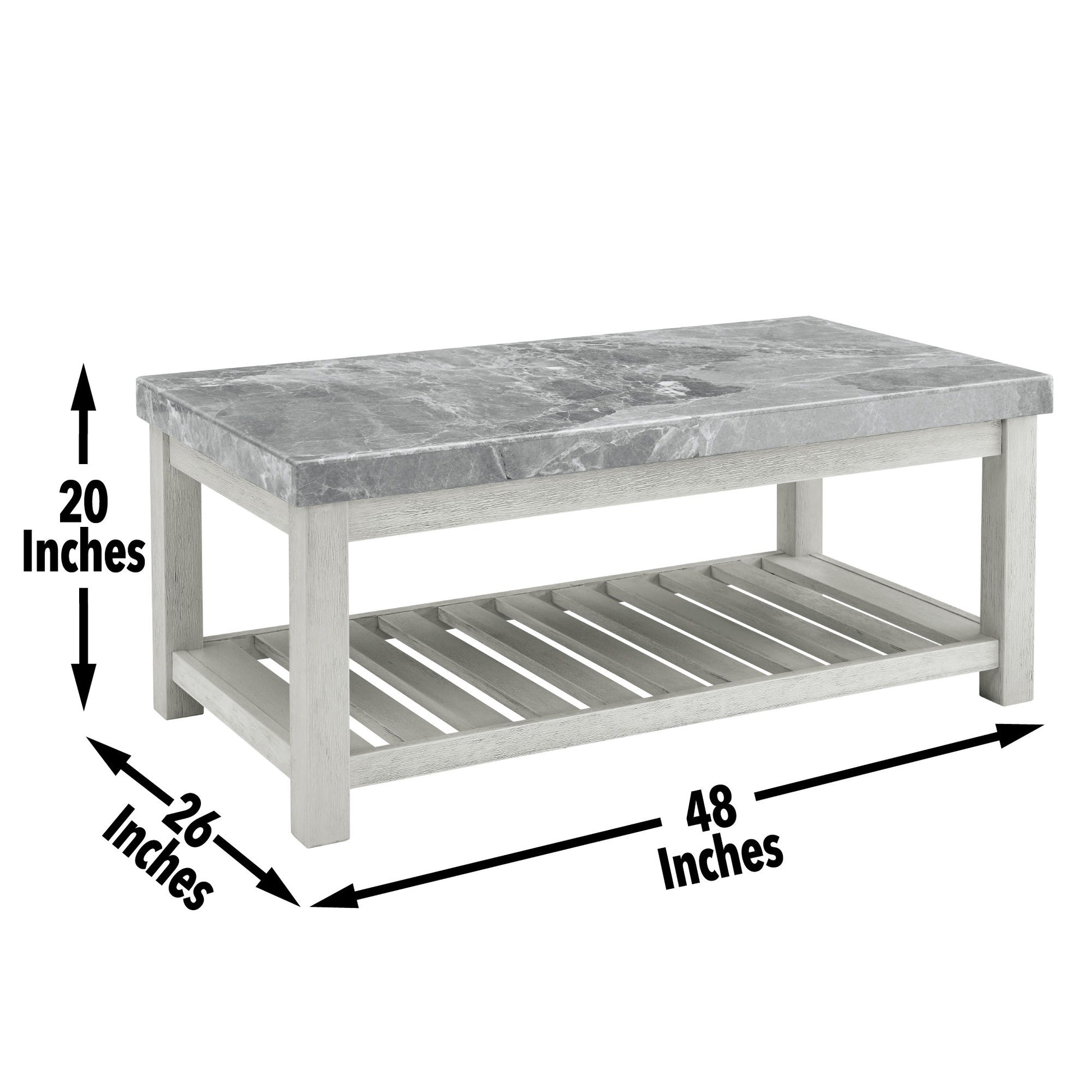 Canova - Gray Marble Top Coffee Table - White - Hornell Furniture Outlet