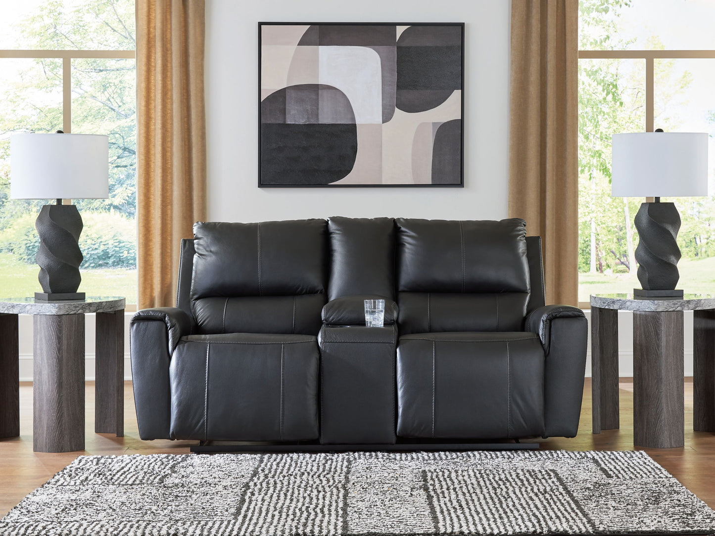 Glossmore - Black - Reclining Loveseat With Console - Hornell Furniture Outlet