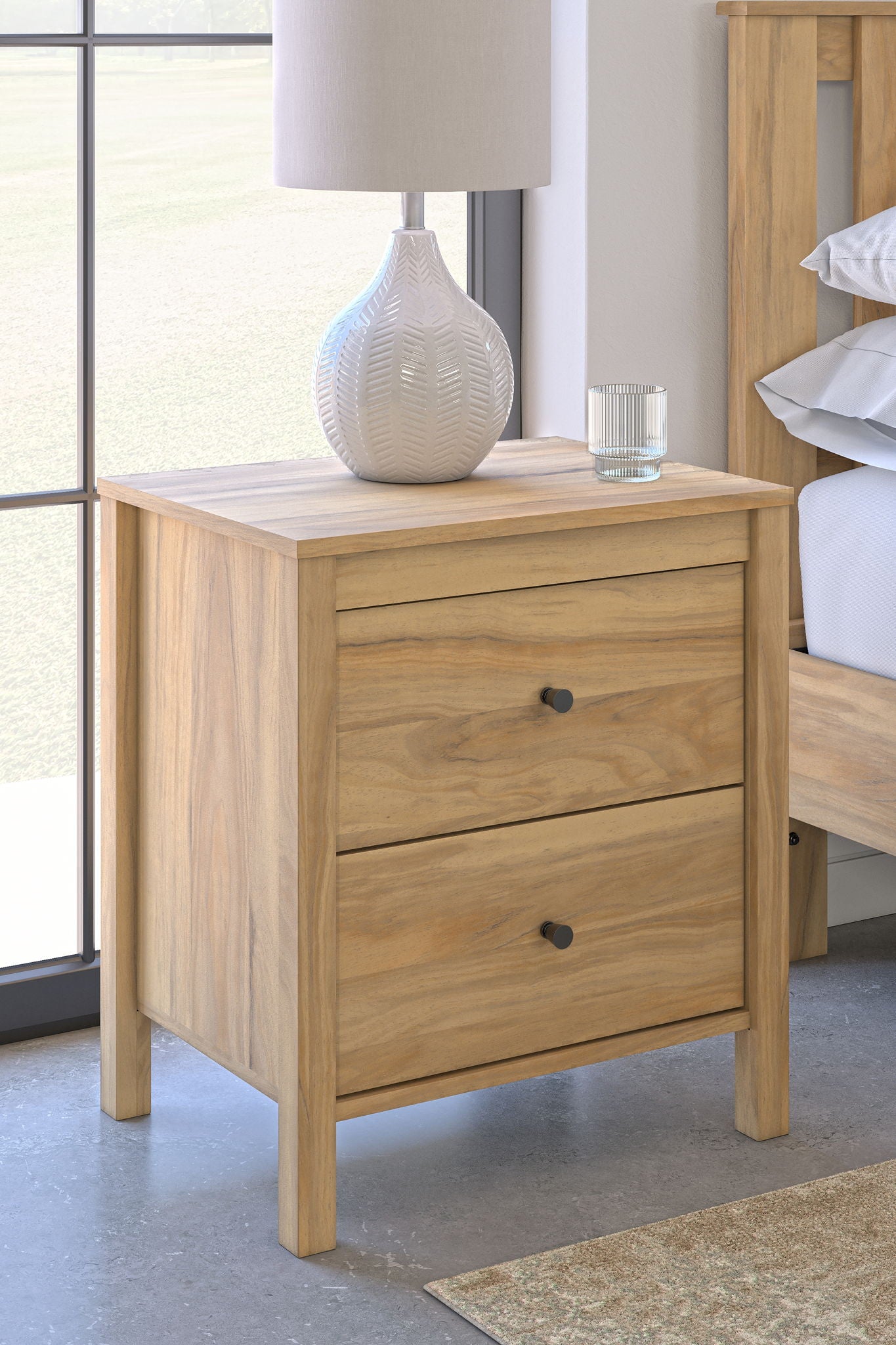 Bermacy - Light Brown - Two Drawer Night Stand - Hornell Furniture Outlet