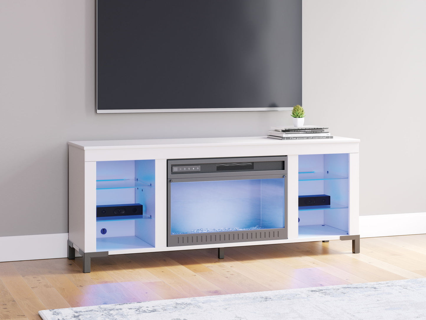 Brollevi - White - TV Stand With Fireplace - Hornell Furniture Outlet