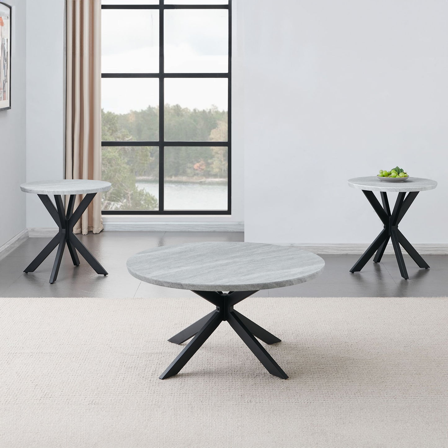 Keyla - 3 Piece Faux Marble Table Set - Gray - Hornell Furniture Outlet
