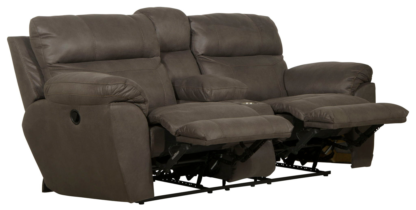 Atlas - Reclining Console Loveseat With Storage - Charcoal - Hornell Furniture Outlet