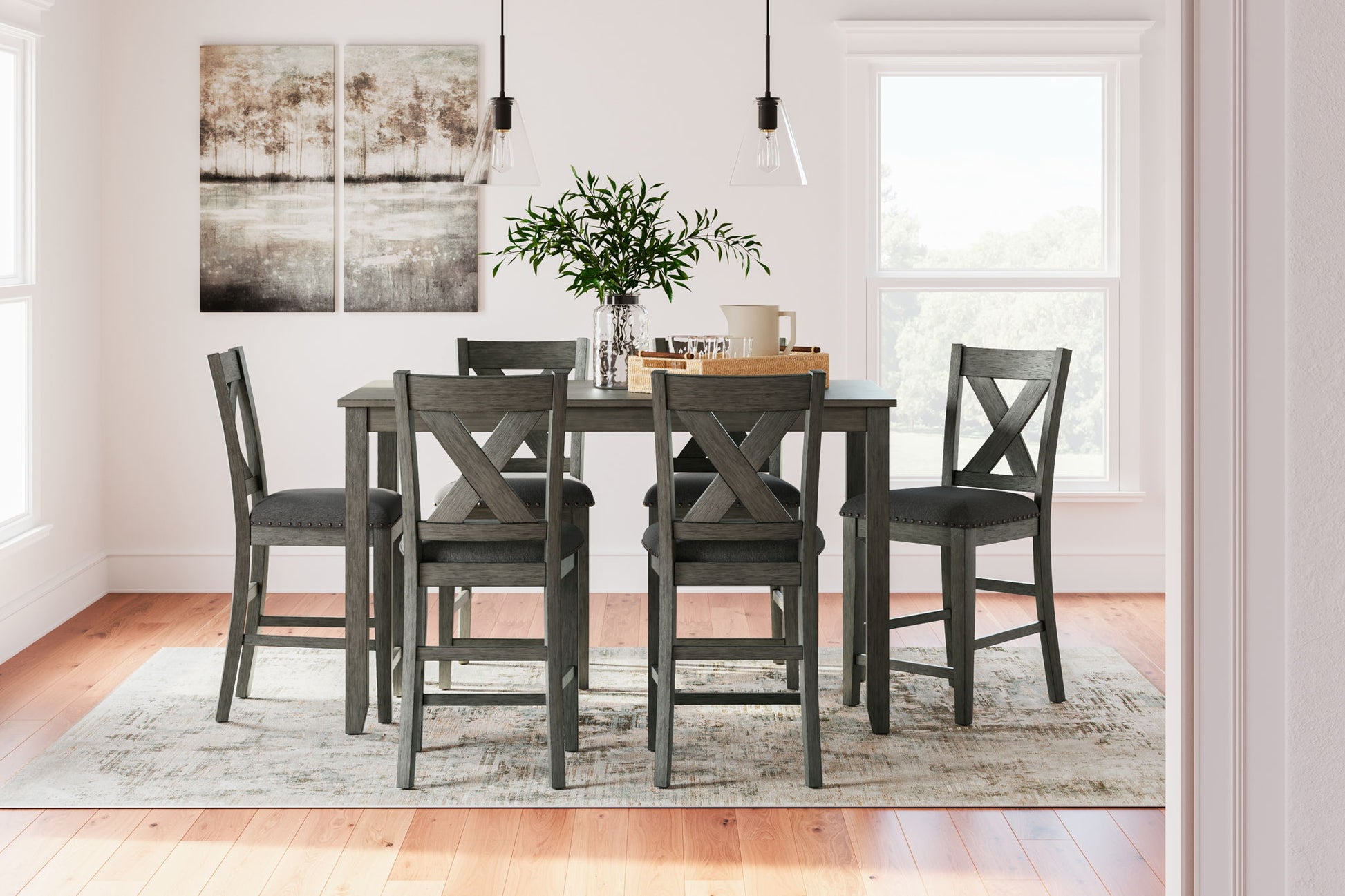 Caitbrook - Gray - Rect Drm Counter Table Set (Set of 7) - Hornell Furniture Outlet