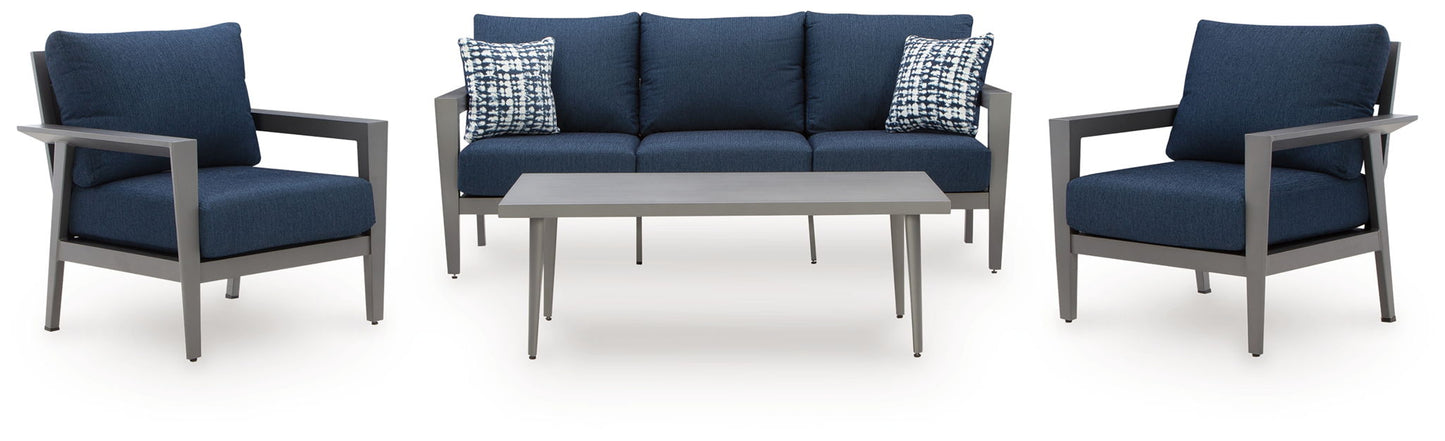 Gali - Gray / Blue - Sofa / Chairs / Table Set (Set of 4) - Hornell Furniture Outlet