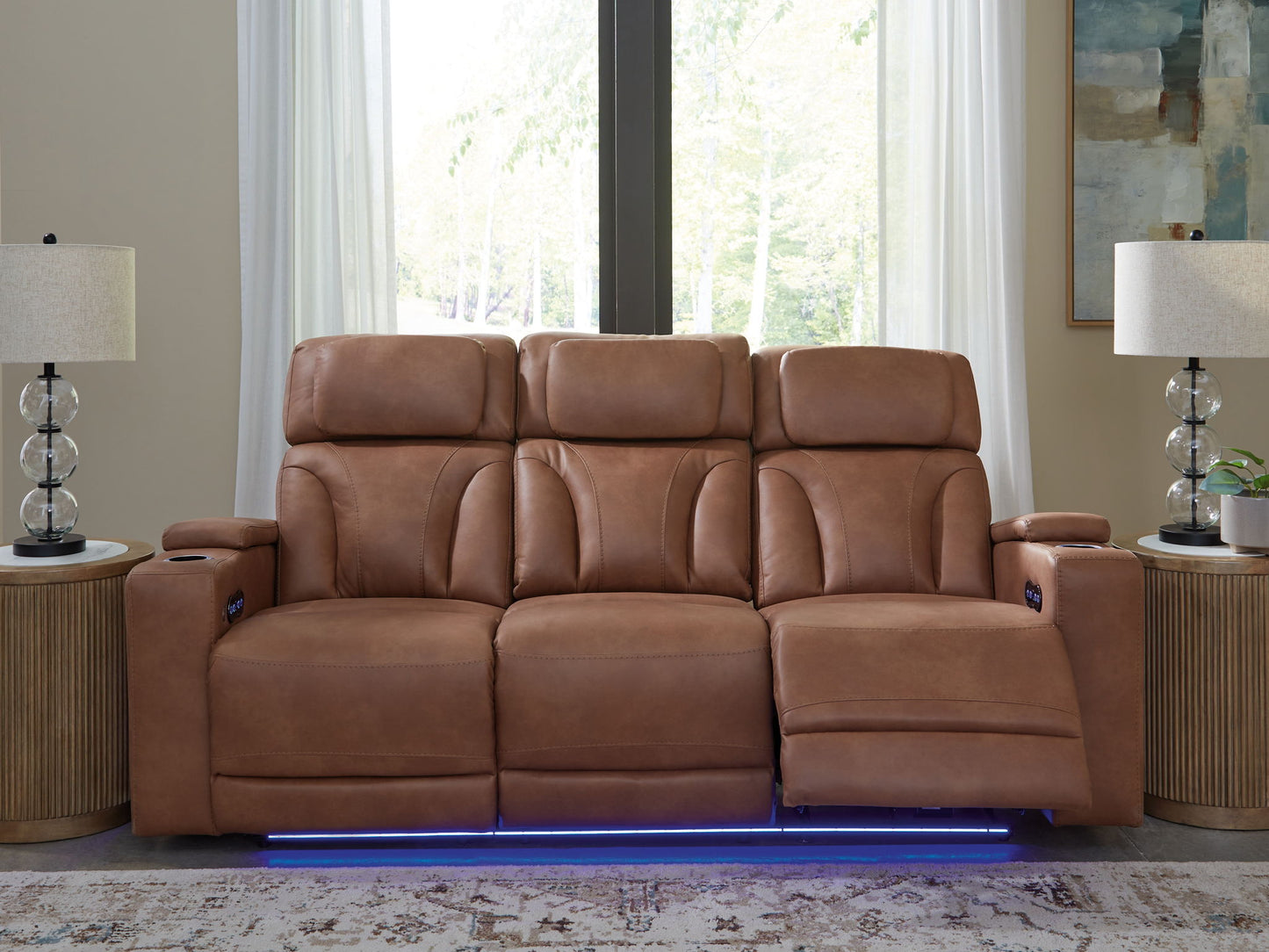 Clean - Slate - Caramel - Power Reclining Sofa / Adj Headrest - Hornell Furniture Outlet