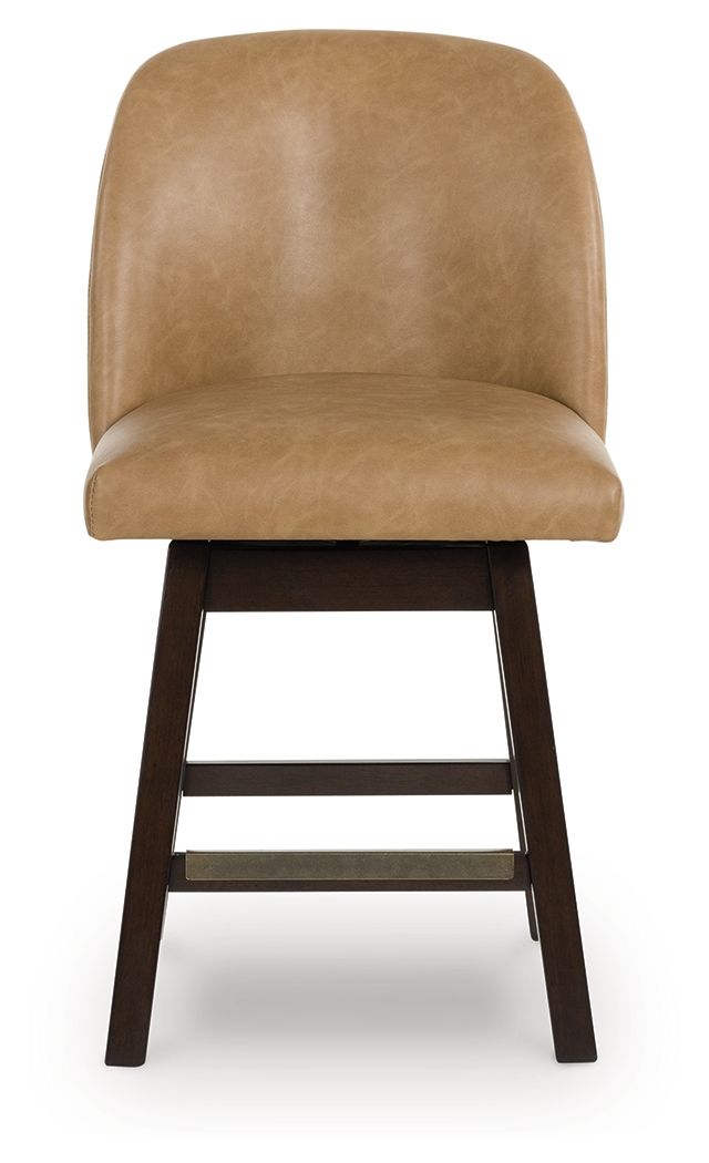 Neymorton - Dark Grayish Brown - Upholstered Swivel Faux Leather Barstool (Set of 2) - Hornell Furniture Outlet