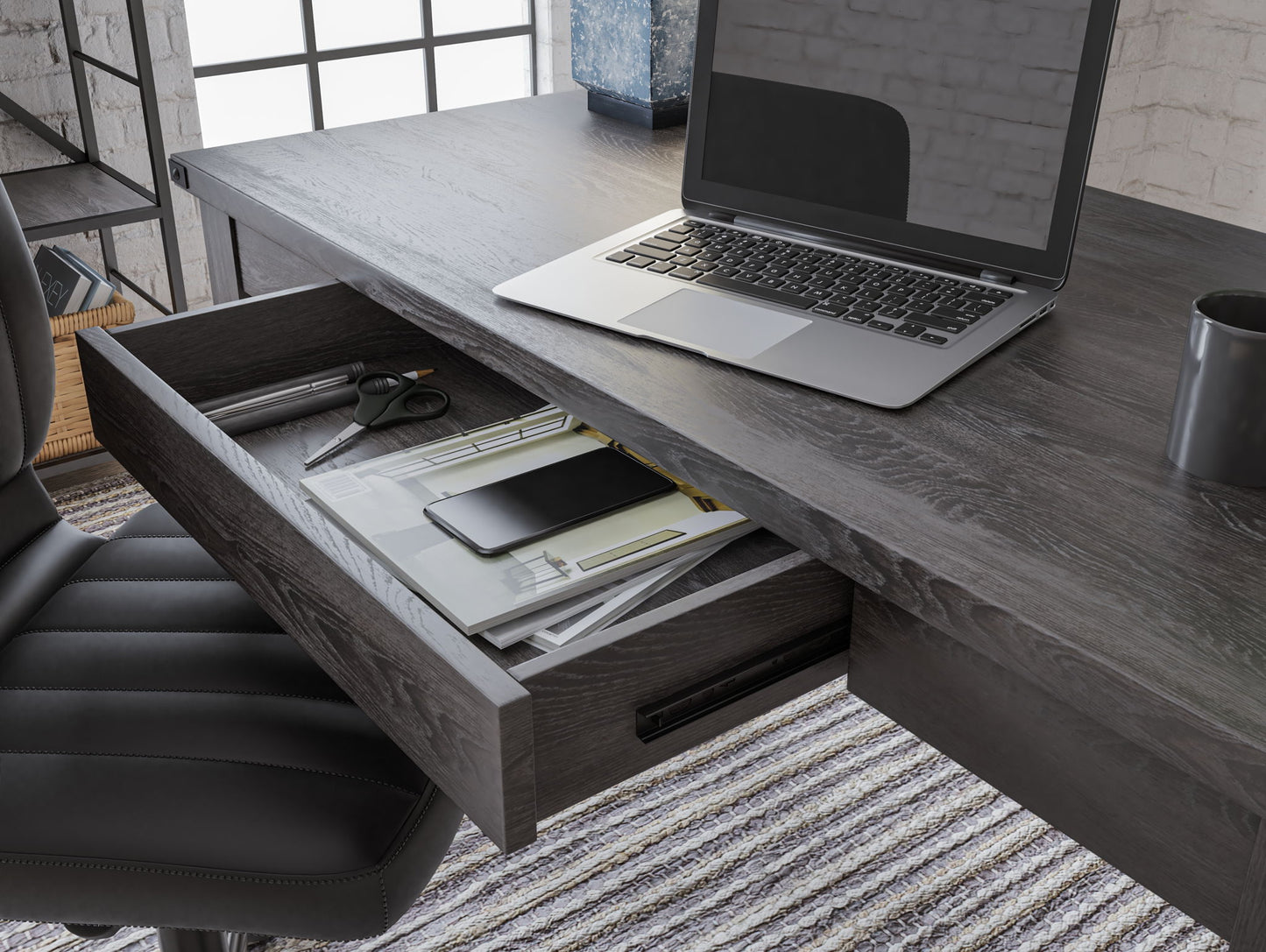 Freedan - Grayish Brown - Home Office Desk - Hornell Furniture Outlet