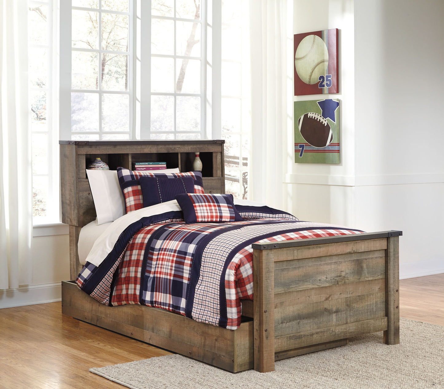 Trinell - Brown - Twin Bookcase Bed With 1 Large Storage Drawer - Hornell Furniture Outlet