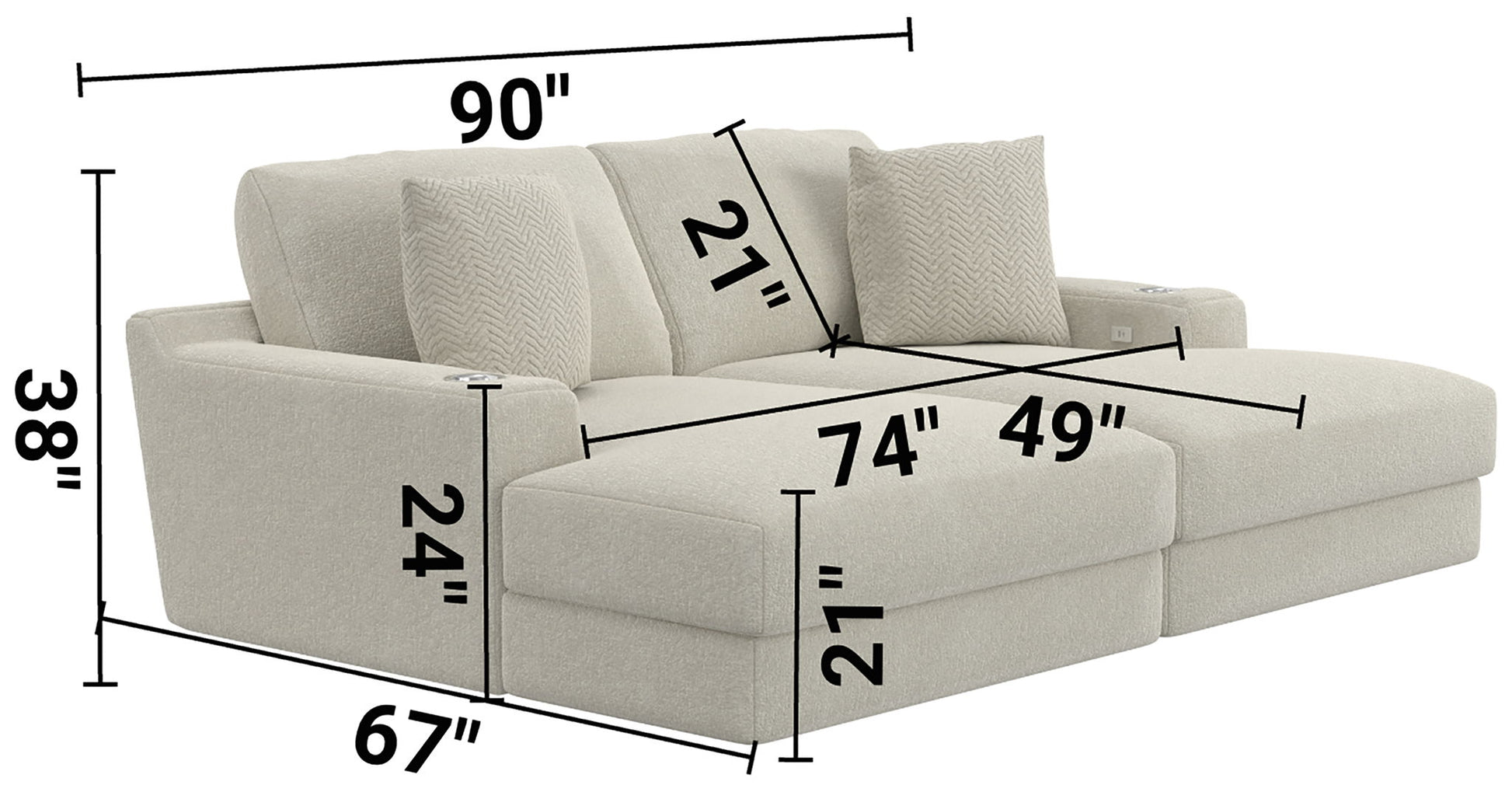 Cozy - 2 Piece Double Wide Chaise With USB Charging Ports - Hornell Furniture Outlet