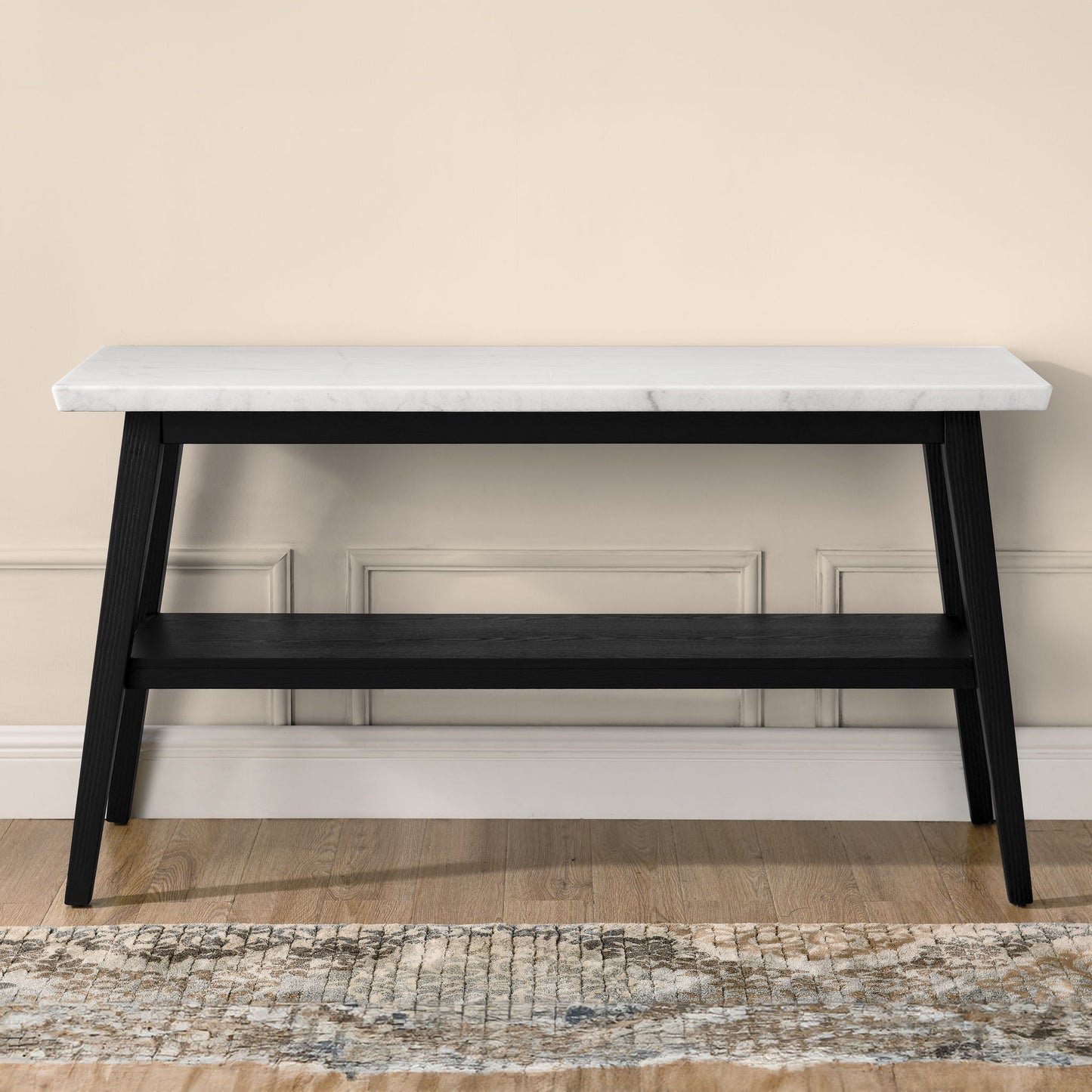Vida - Marble Top Sofa Table - Black / White - Hornell Furniture Outlet