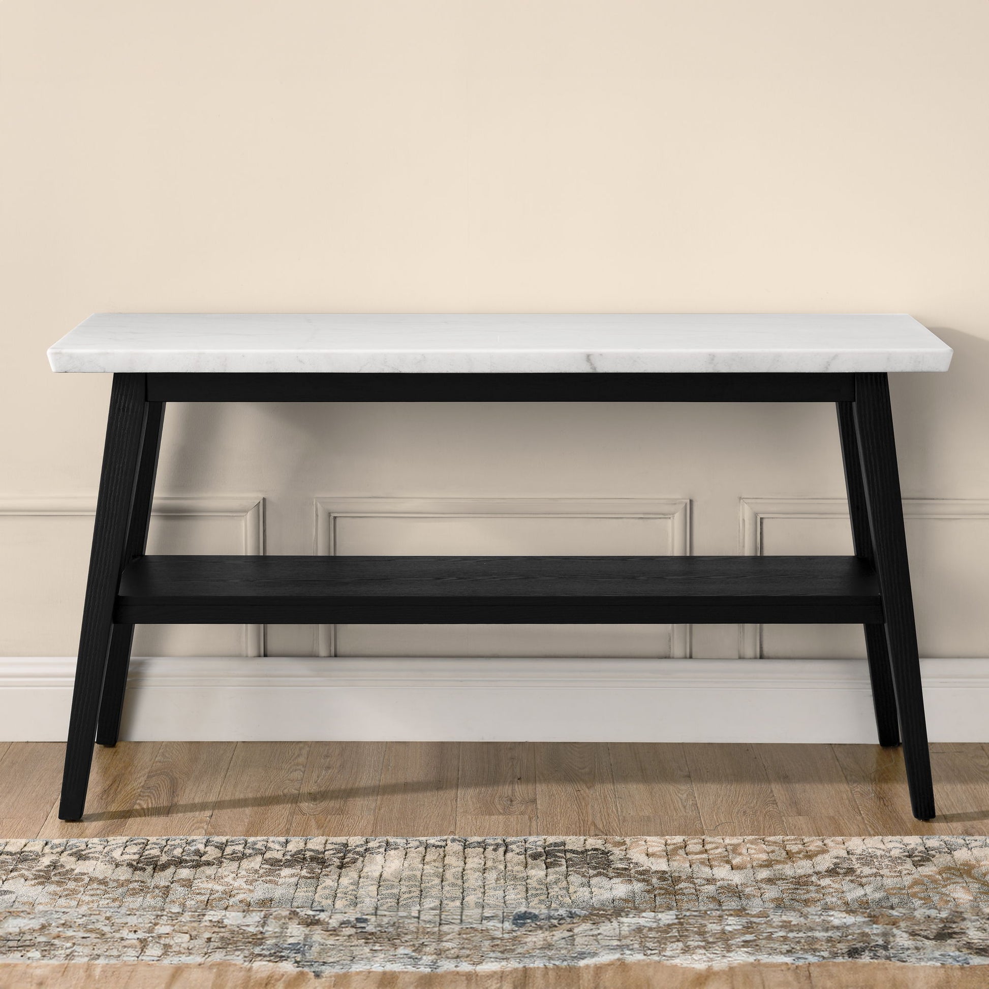 Vida - Marble Top Sofa Table - Black / White - Hornell Furniture Outlet