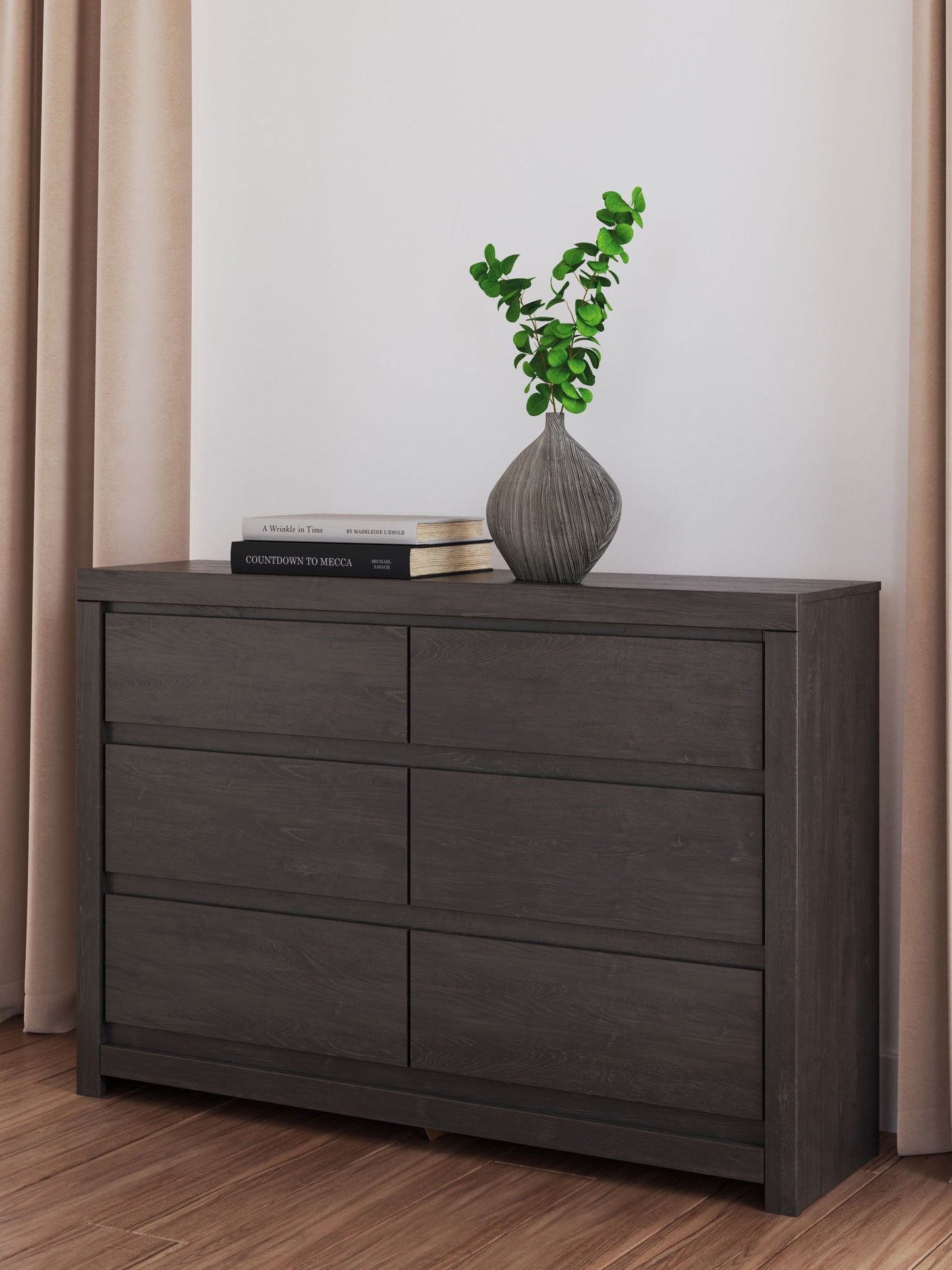 Fraluna - Charcoal - Six Drawer Dresser - Hornell Furniture Outlet