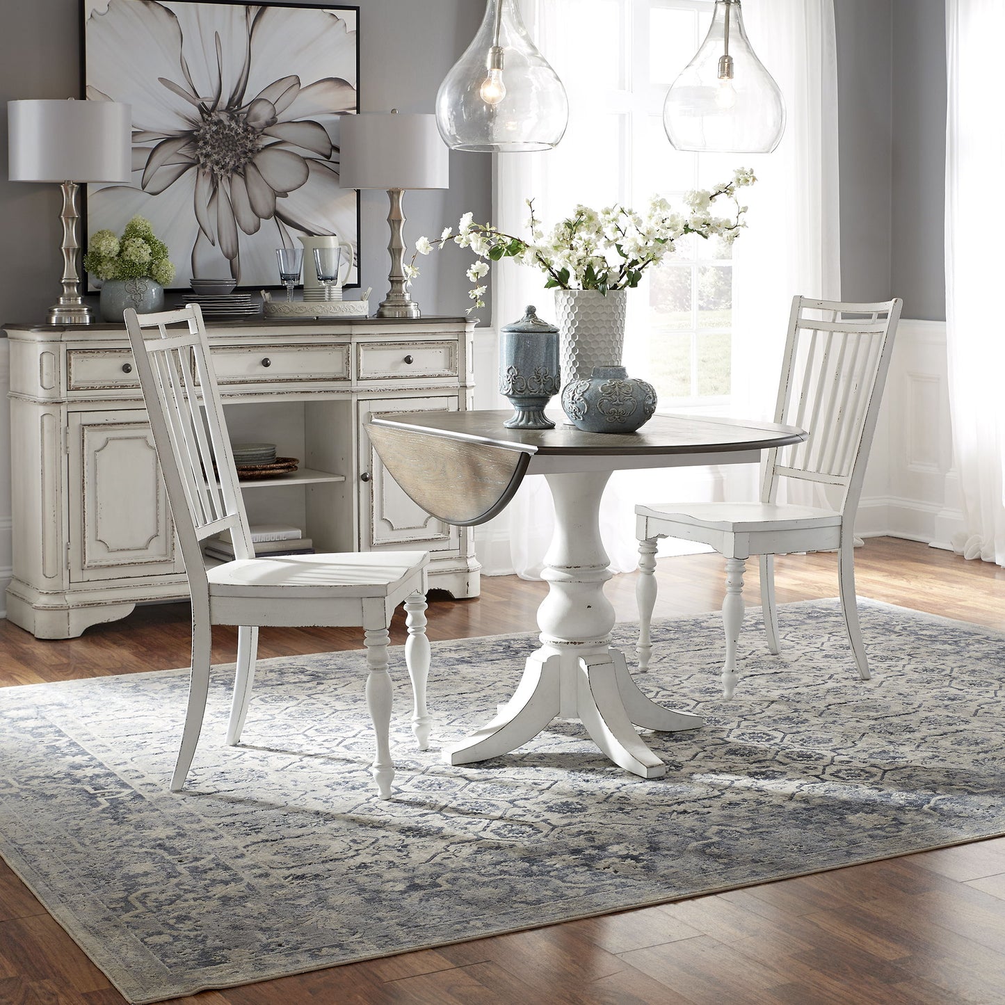 Magnolia Manor - 3 Piece Drop Leaf Table Set - White - Hornell Furniture Outlet