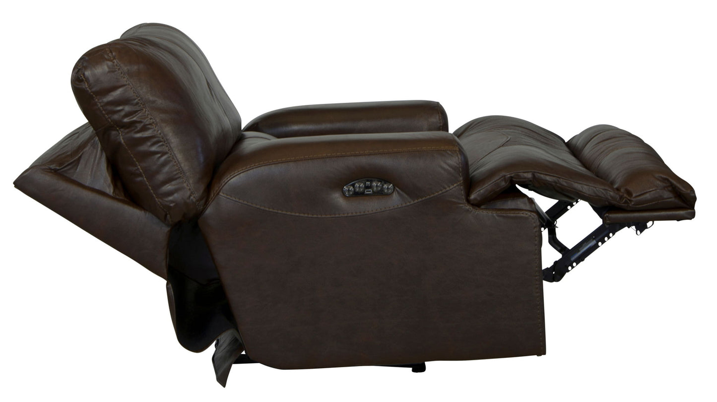 Wembley - Italian Leather Match Power Lay Flat Recliner With Power Adjustable Headrest - Chocolate