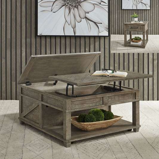 Parkland Falls - 3 Piece Table Set (1 Lift Top Cocktail Table 2 End Tables) - Light Brown - Hornell Furniture Outlet