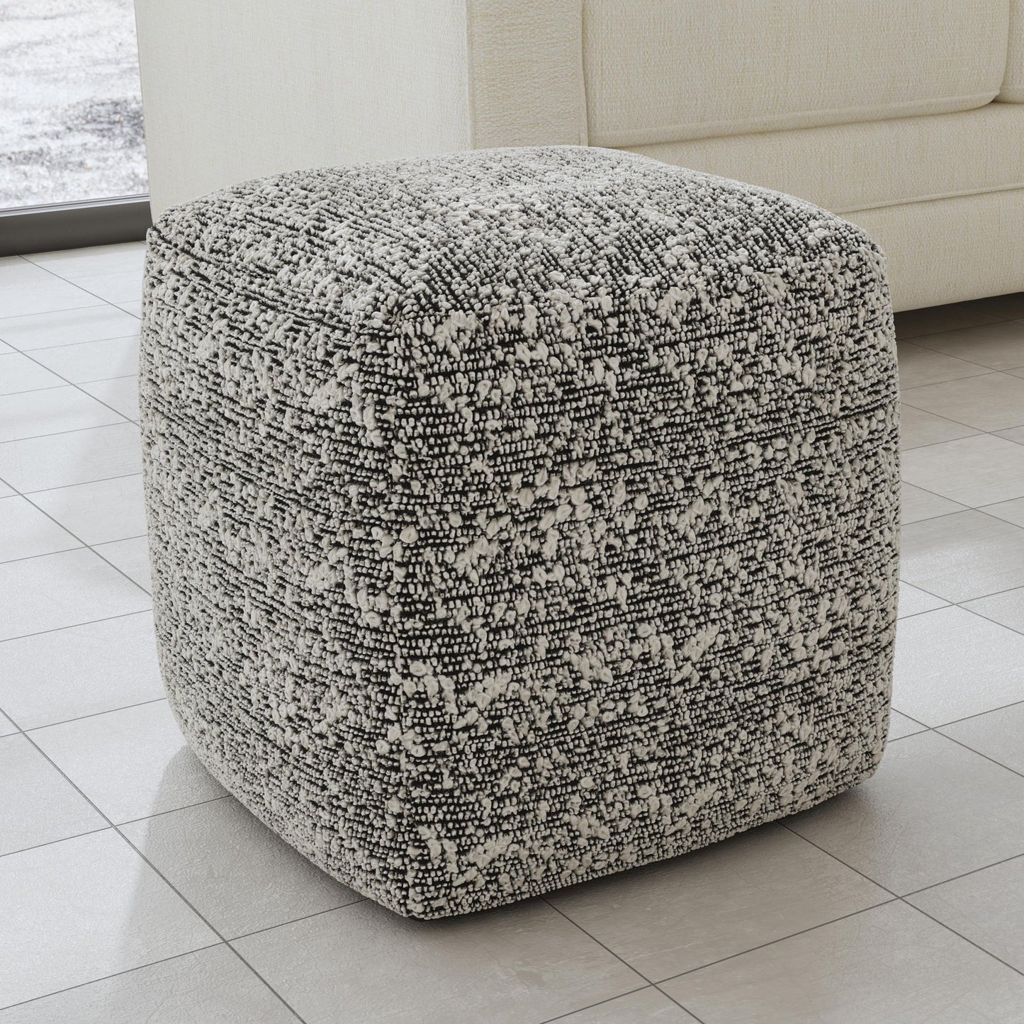 Nahara - Boucle Woven Square Pouf - Black - Hornell Furniture Outlet