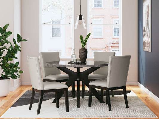 Glinari - Taupe / Black - 5 Pc. - Dining Room Table, 4 Side Chairs - Hornell Furniture Outlet