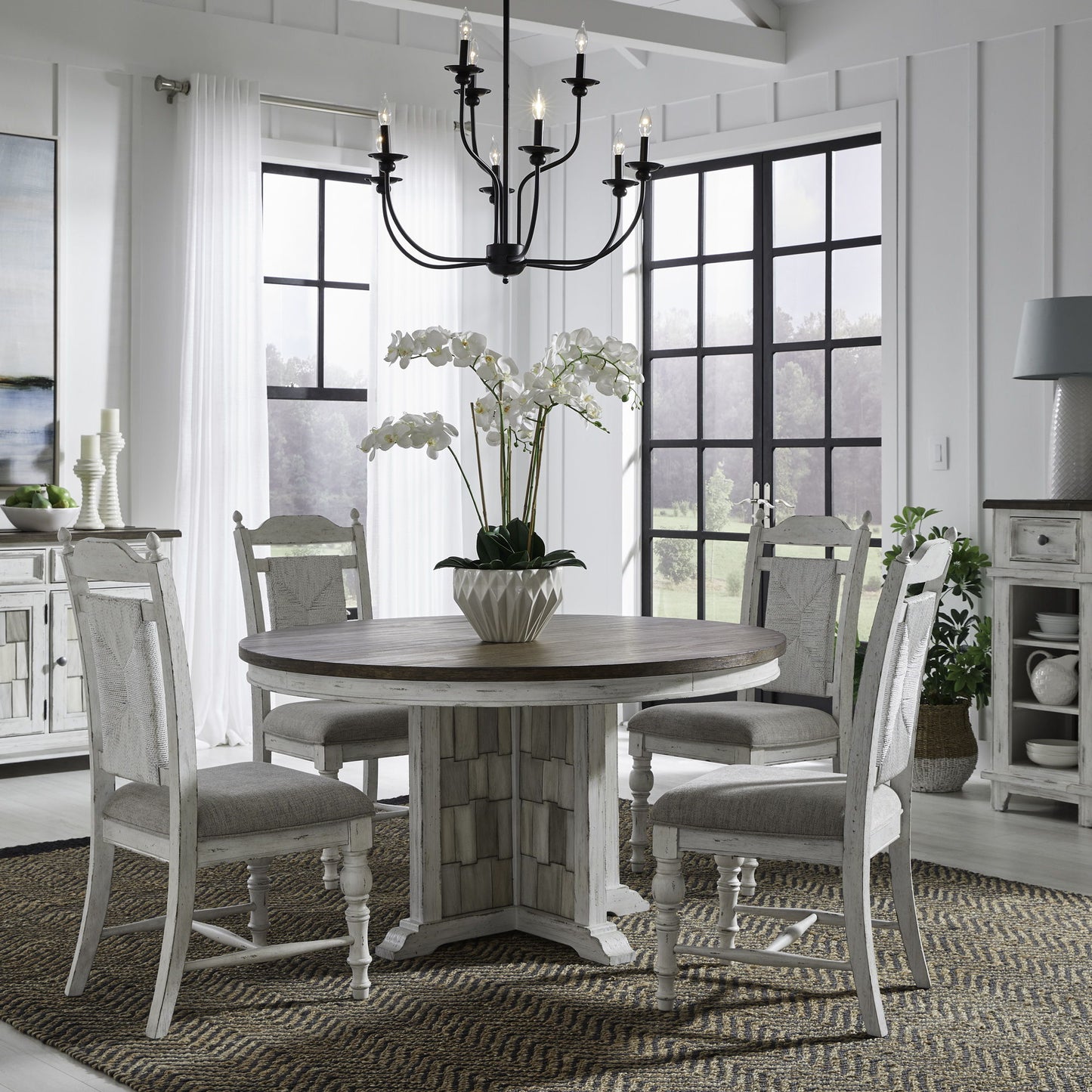 River Place - 5 Piece Pedestal Table Set - White - Hornell Furniture Outlet