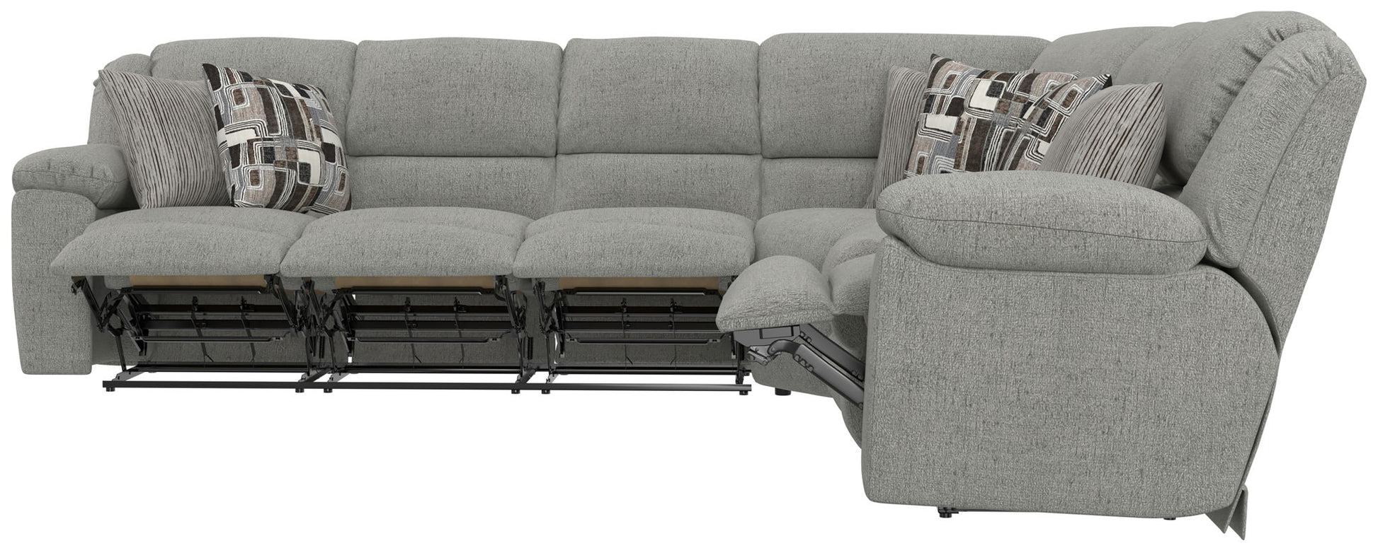 Quinn - 3 Piece Reclining Sectional With 4 Reclining Seats, Storage Arms, Storage Console With Lights, And Drop Down Table - Nature - Hornell Furniture Outlet