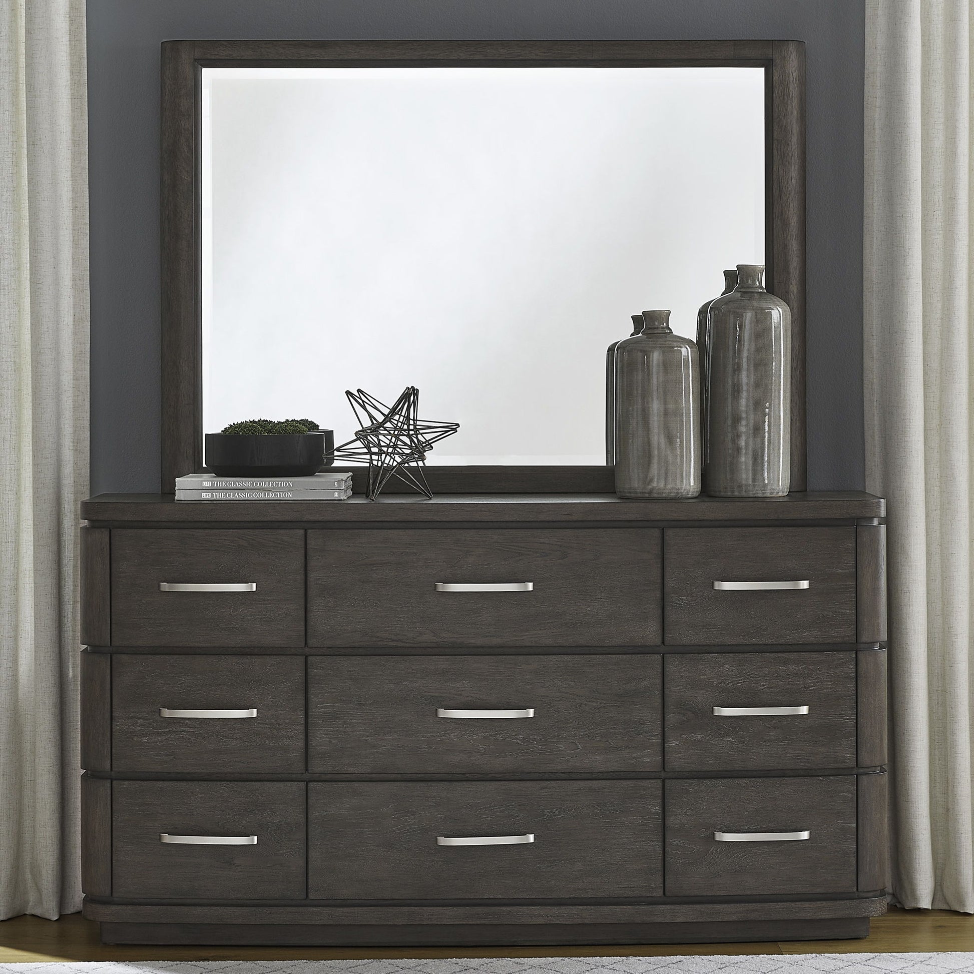 Cascade Falls - Dresser & Mirror - Satin Espresso - Hornell Furniture Outlet