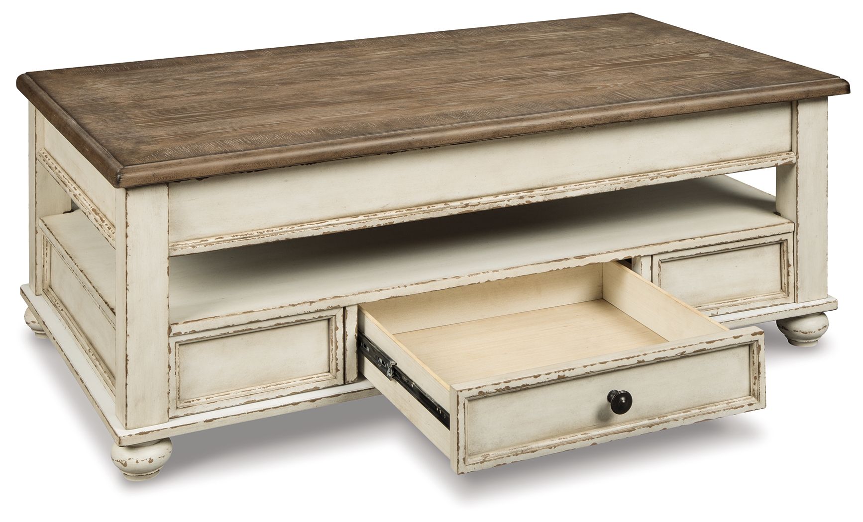 Realyn - White / Brown - Lift Top Cocktail Table - Hornell Furniture Outlet