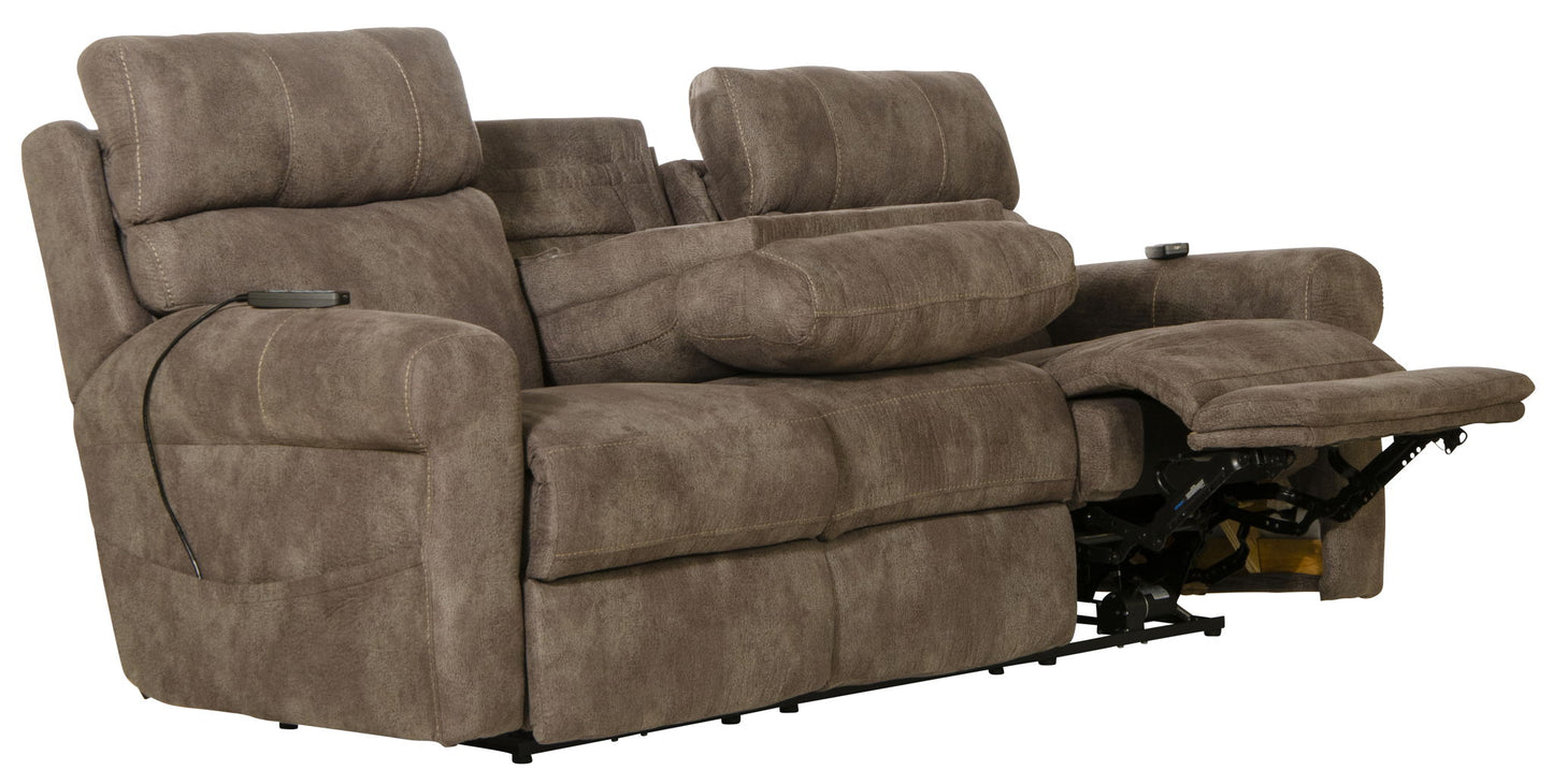Tranquility - Power Headrest Power Lay Flat Reclining Sofa With DDT / CR3 Heat / Massage / Lumbar - Pewter - Hornell Furniture Outlet
