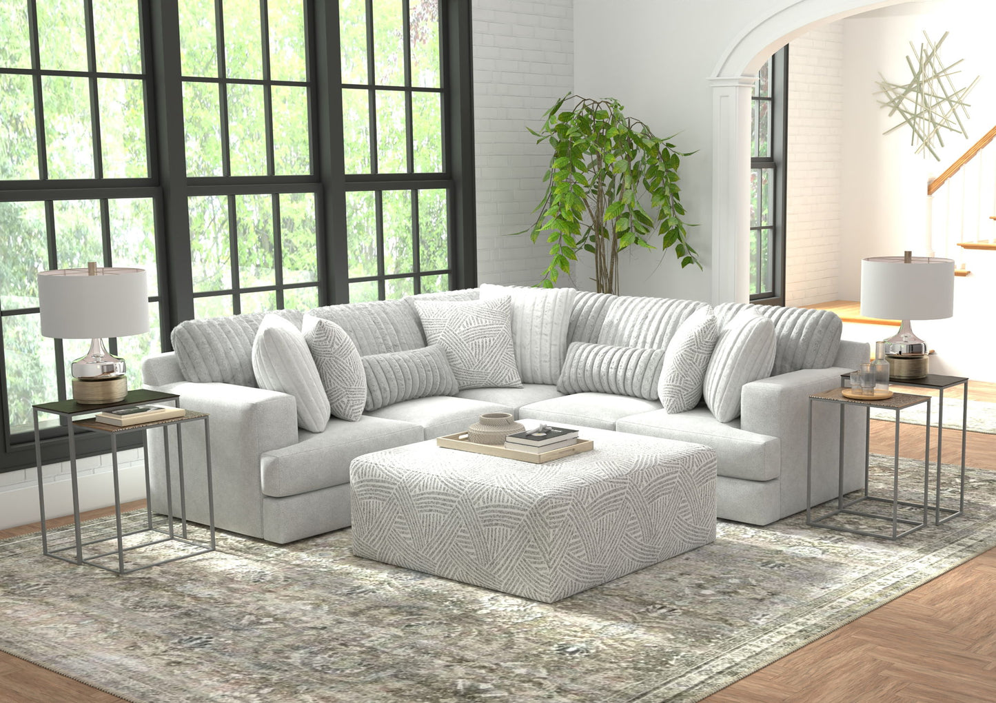 Logan - Upholstered Sectional With Comfort Coil Seating - 46" Cocktail Ottoman And Accent Pillows Included - Hornell Furniture Outlet