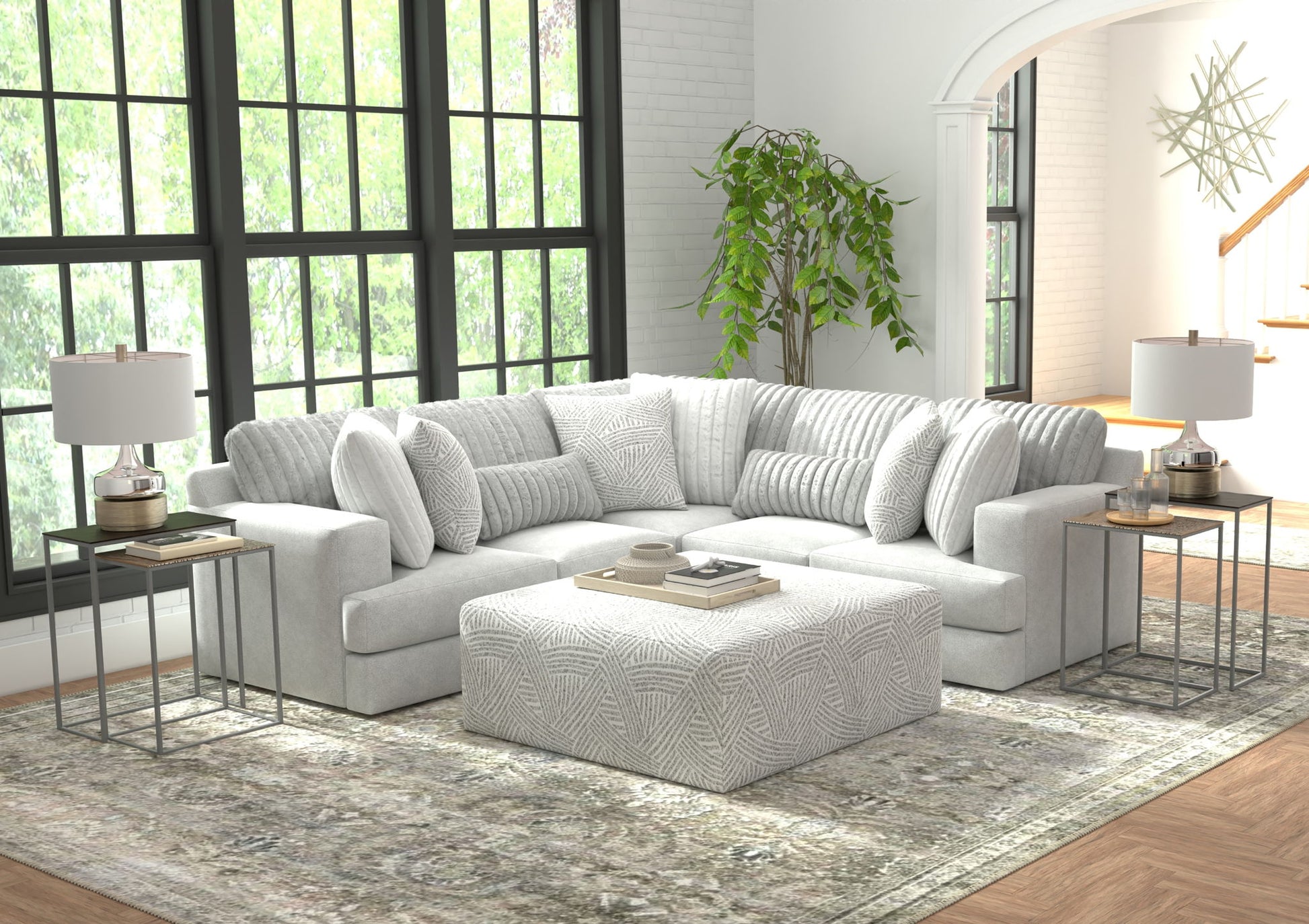 Logan - Upholstered Sectional With Comfort Coil Seating - 46" Cocktail Ottoman And Accent Pillows Included - Hornell Furniture Outlet