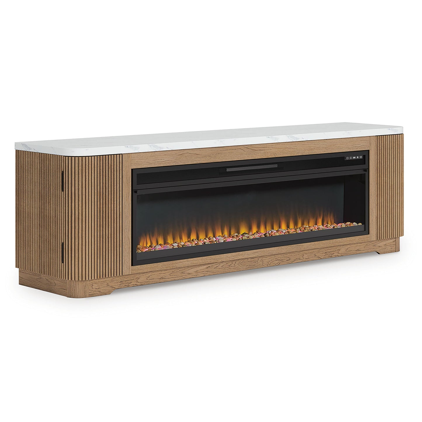 Camdill - 80" TV Stand With Electric Fireplace - Light Brown - Hornell Furniture Outlet