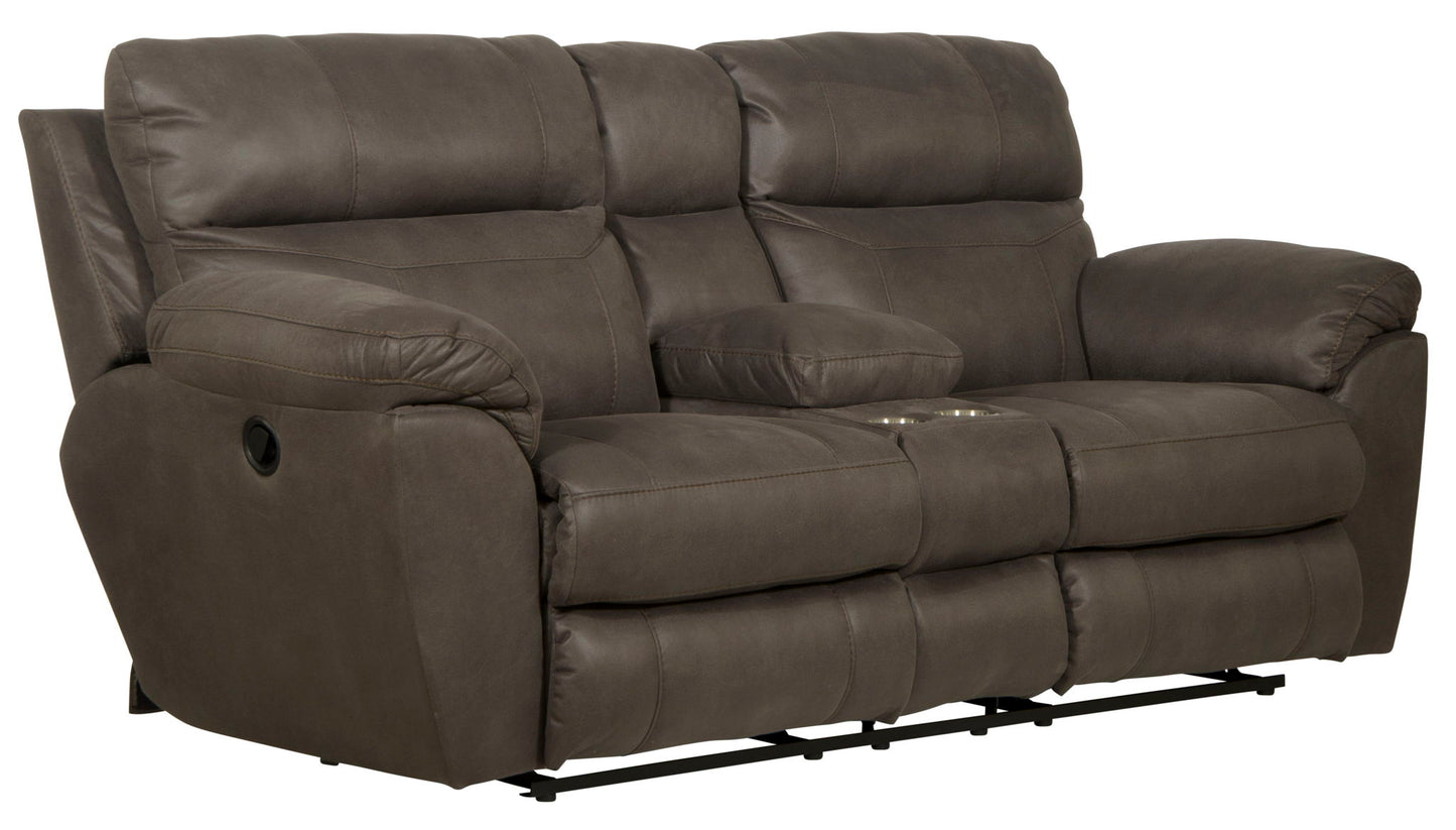 Atlas - Reclining Console Loveseat With Storage - Charcoal - Hornell Furniture Outlet