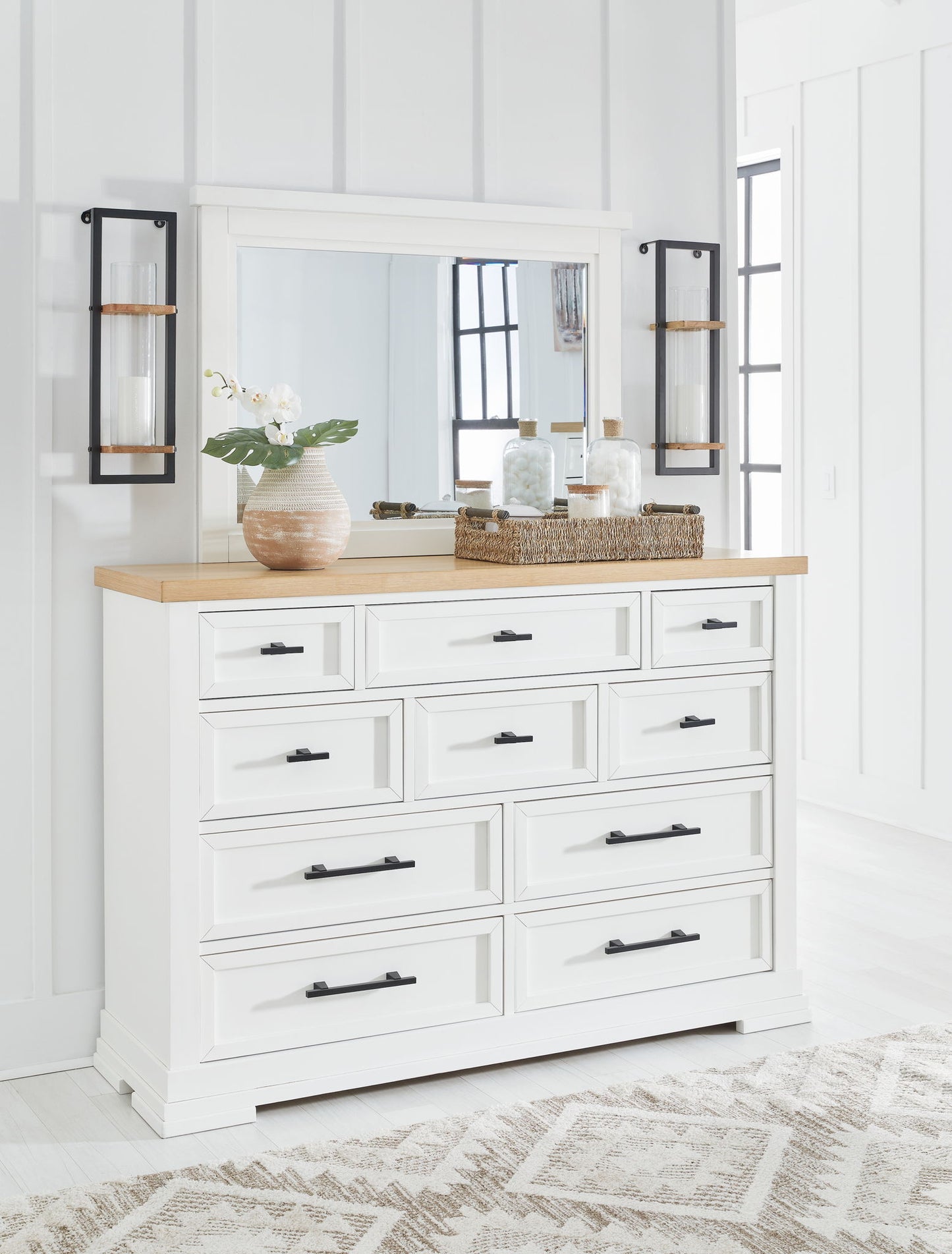 Ashbryn - White / Natural - Dresser And Mirror - Hornell Furniture Outlet