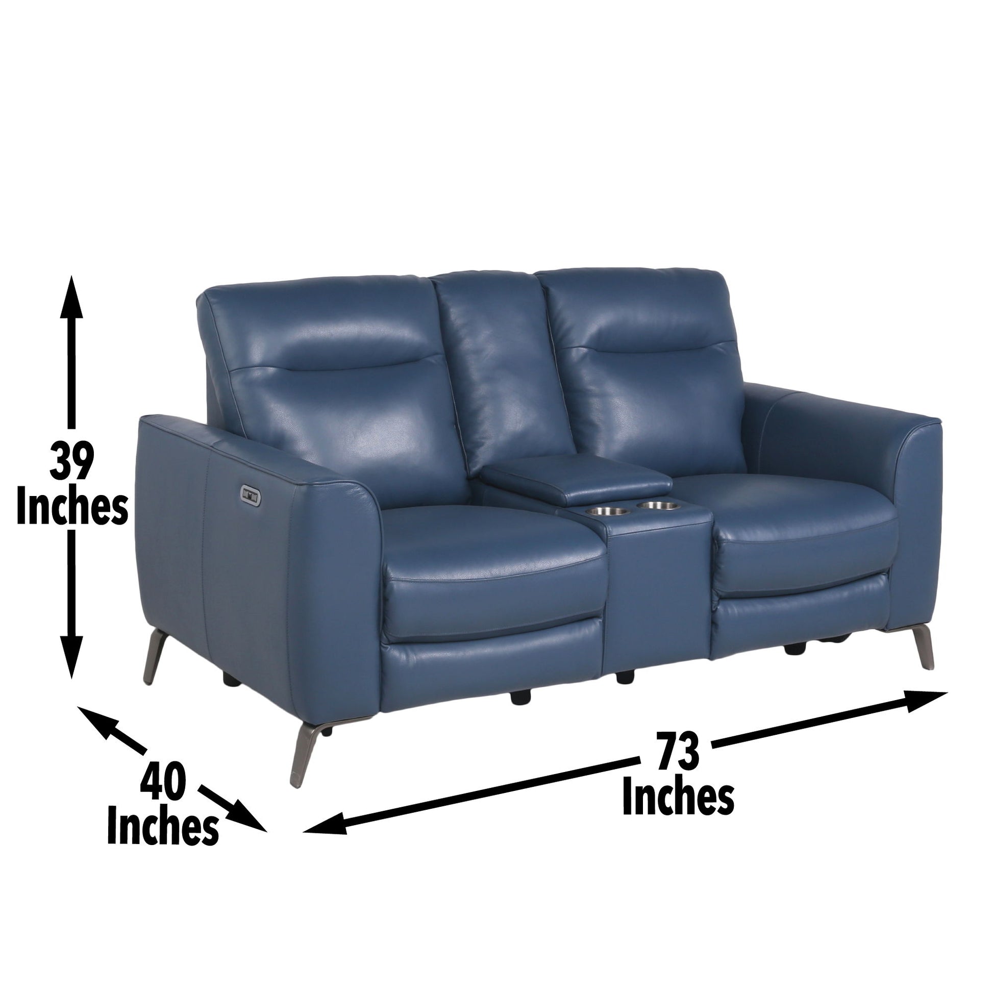 Sansa - Dual Power Reclining Loveseat With Console - Blue - Hornell Furniture Outlet