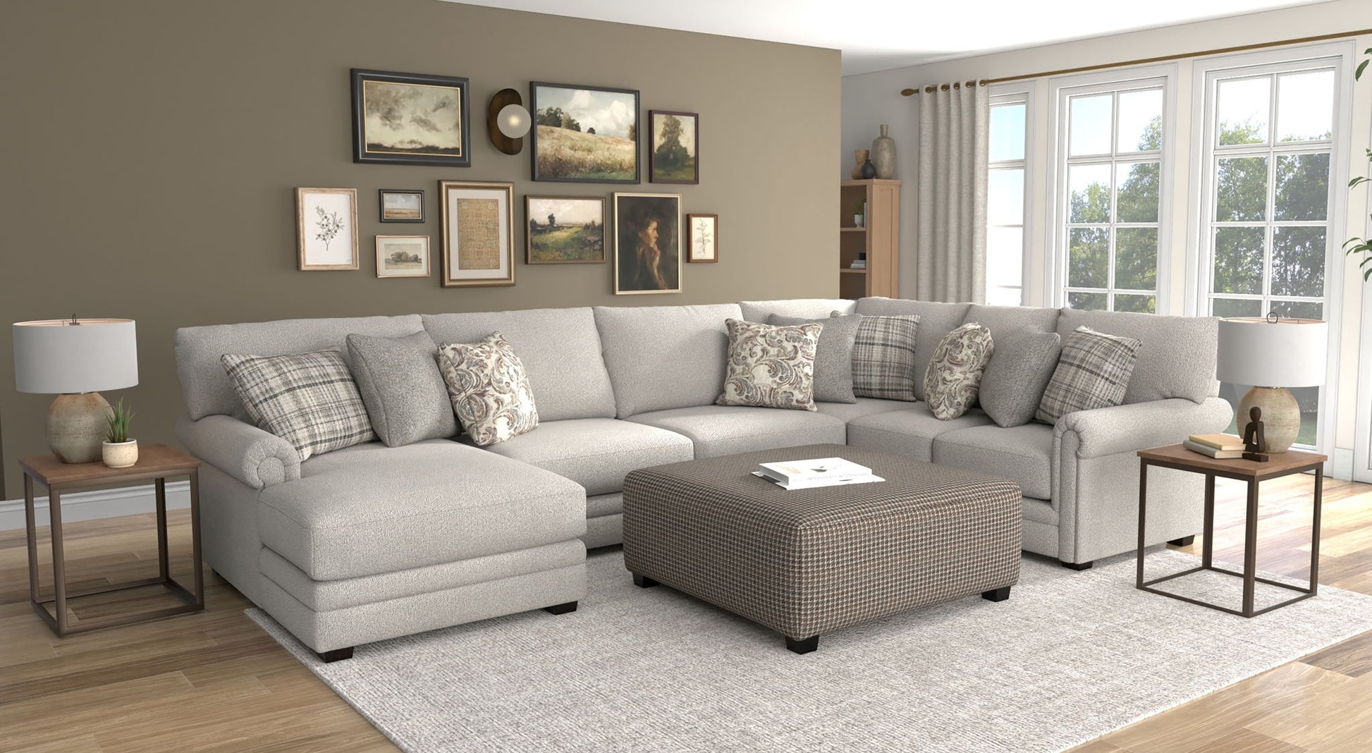 Livingston - Sectional With Comfort Coil Seating, 40" Cocktail Ottoman And Accent Pillows Included - Hornell Furniture Outlet