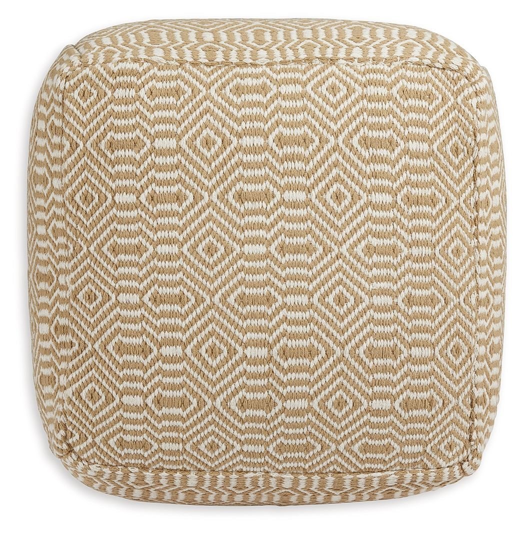 Adamont - Tan / Ivory - Pouf - Hornell Furniture Outlet