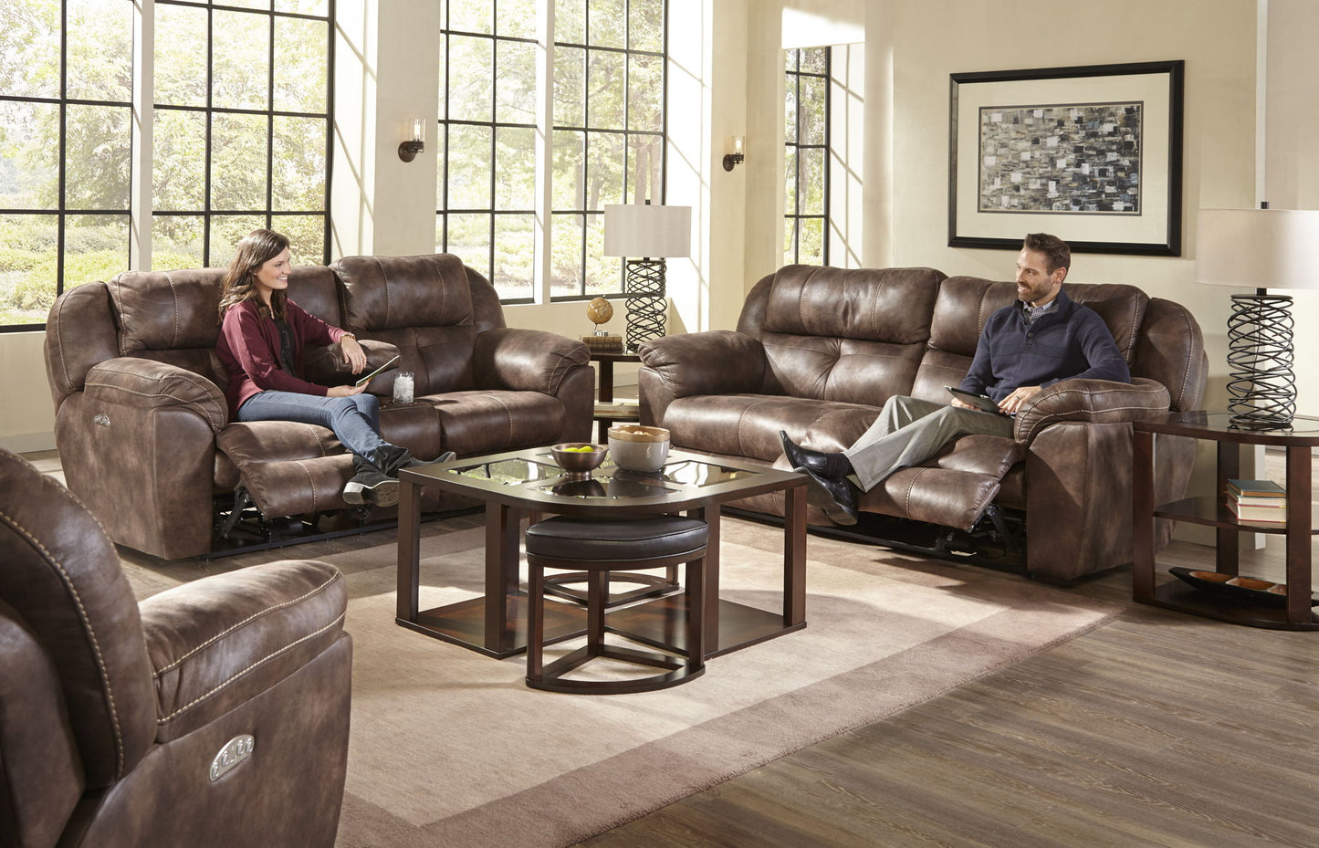 Ferrington - Power Lay Flat Reclining Console Loveseat with Power Adjustable Headrest - Hornell Furniture Outlet