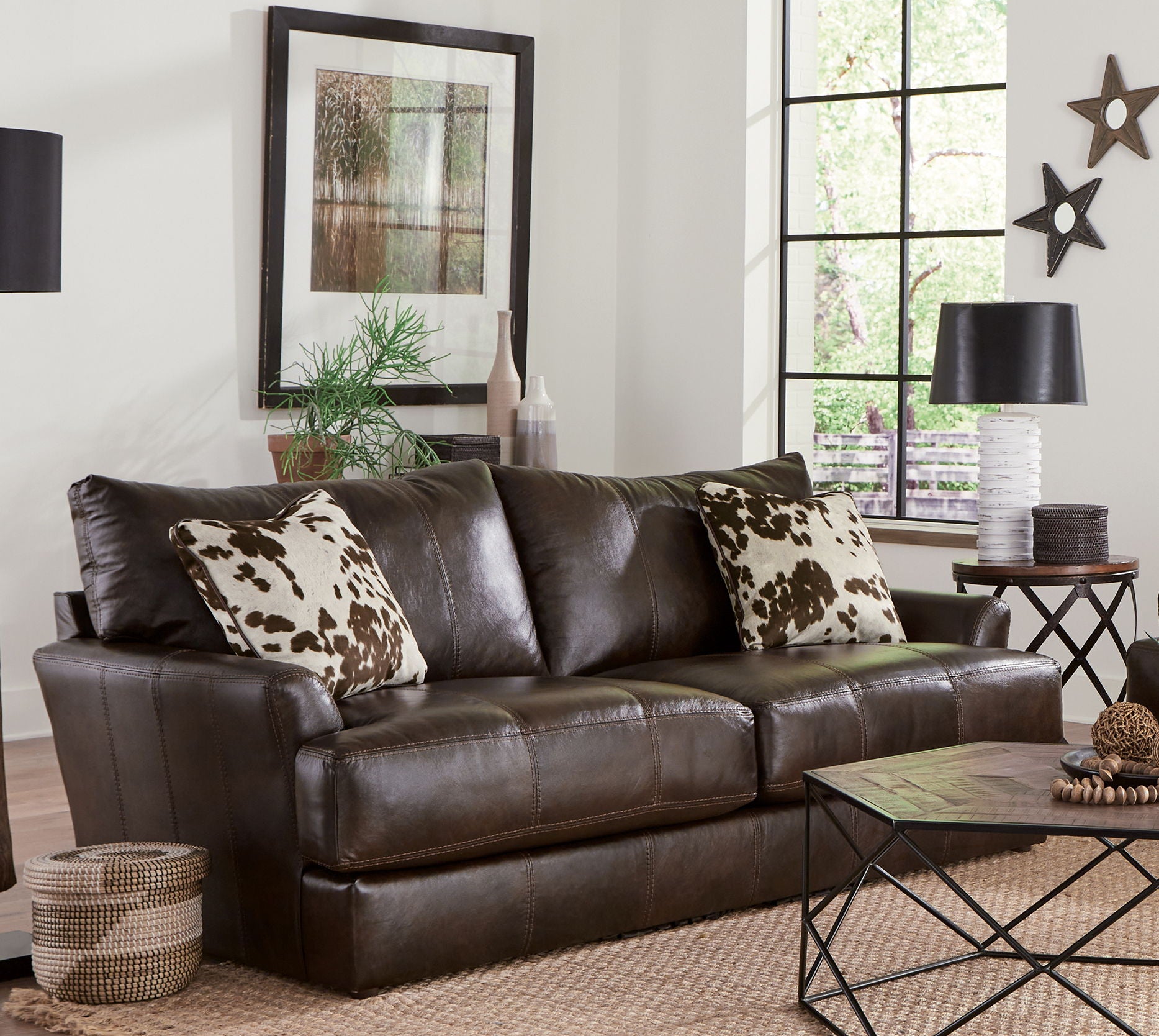 Pavia - Top Grain Italian Leather Sofa With Cuddler Cushions - Cocoa - Hornell Furniture Outlet
