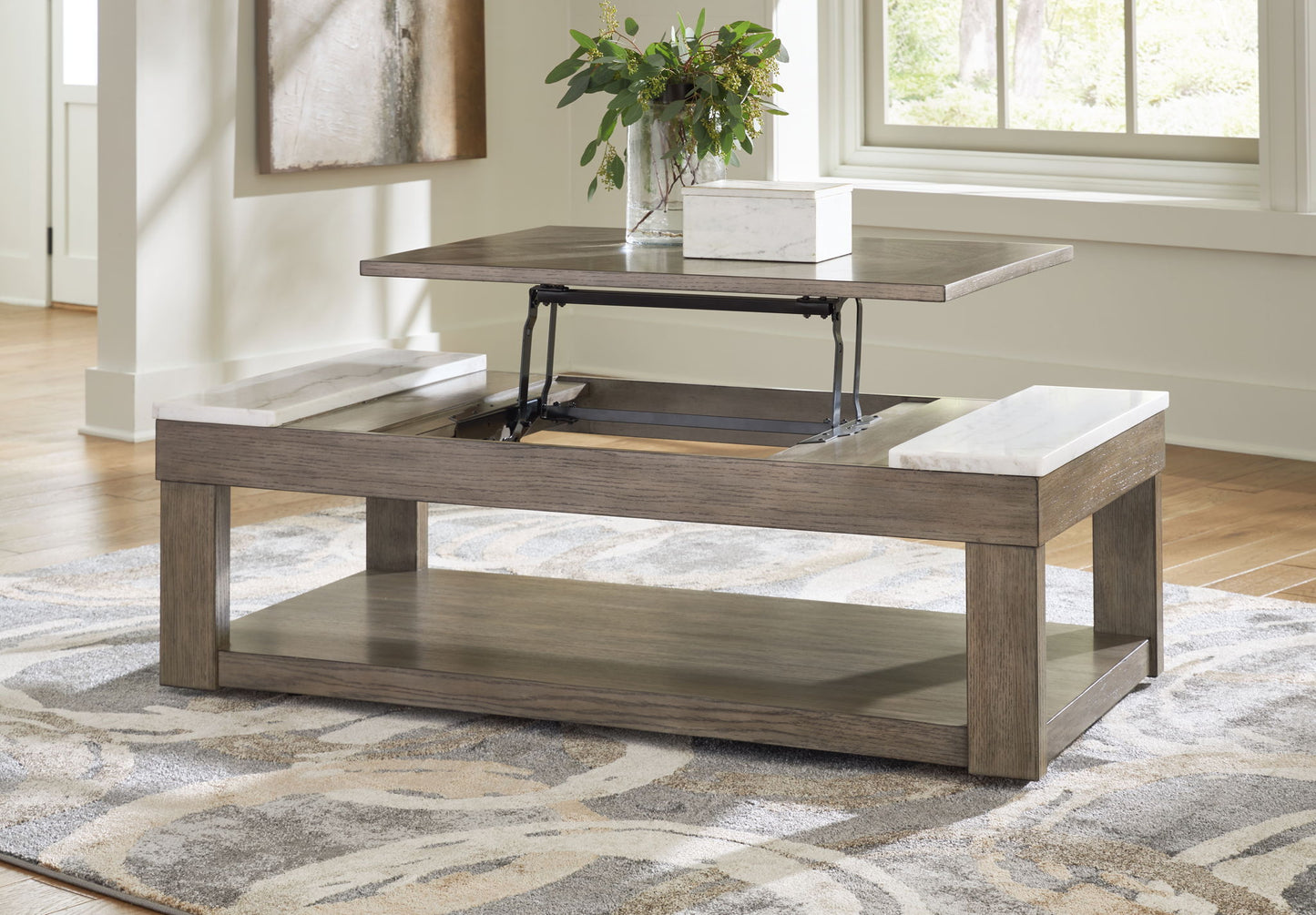 Loyaska - Grayish Brown / White - Lift Top Cocktail Table - Hornell Furniture Outlet