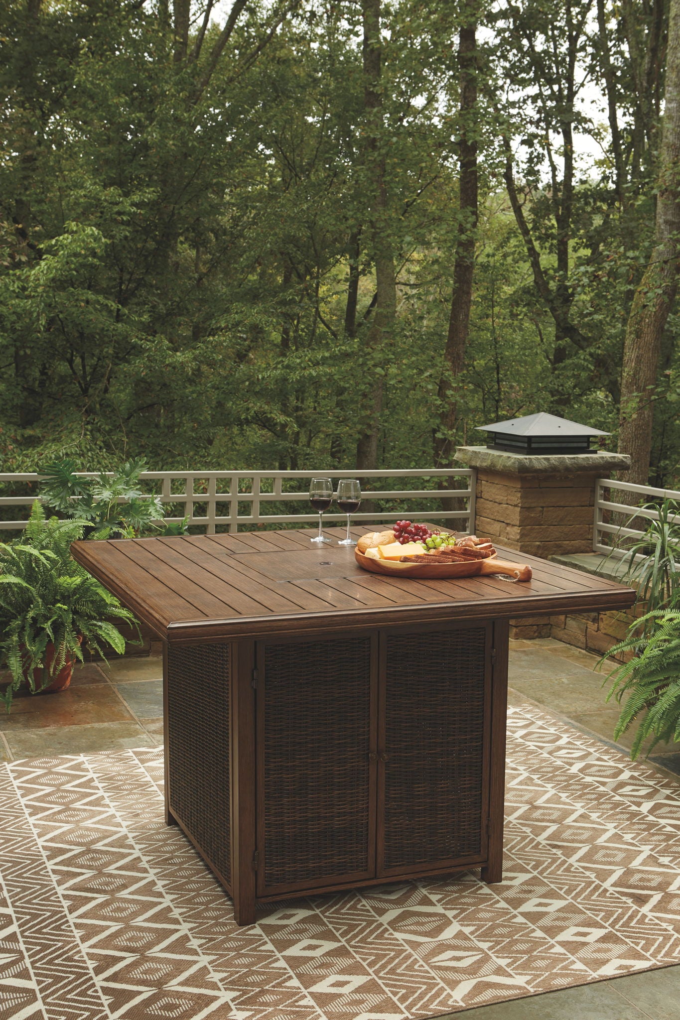 Paradise Trail - Medium Brown - Square Bar Table w/Fire Pit - Hornell Furniture Outlet