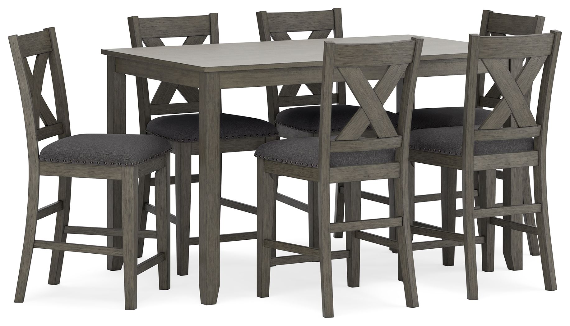 Caitbrook - Gray - Rect Drm Counter Table Set (Set of 7) - Hornell Furniture Outlet