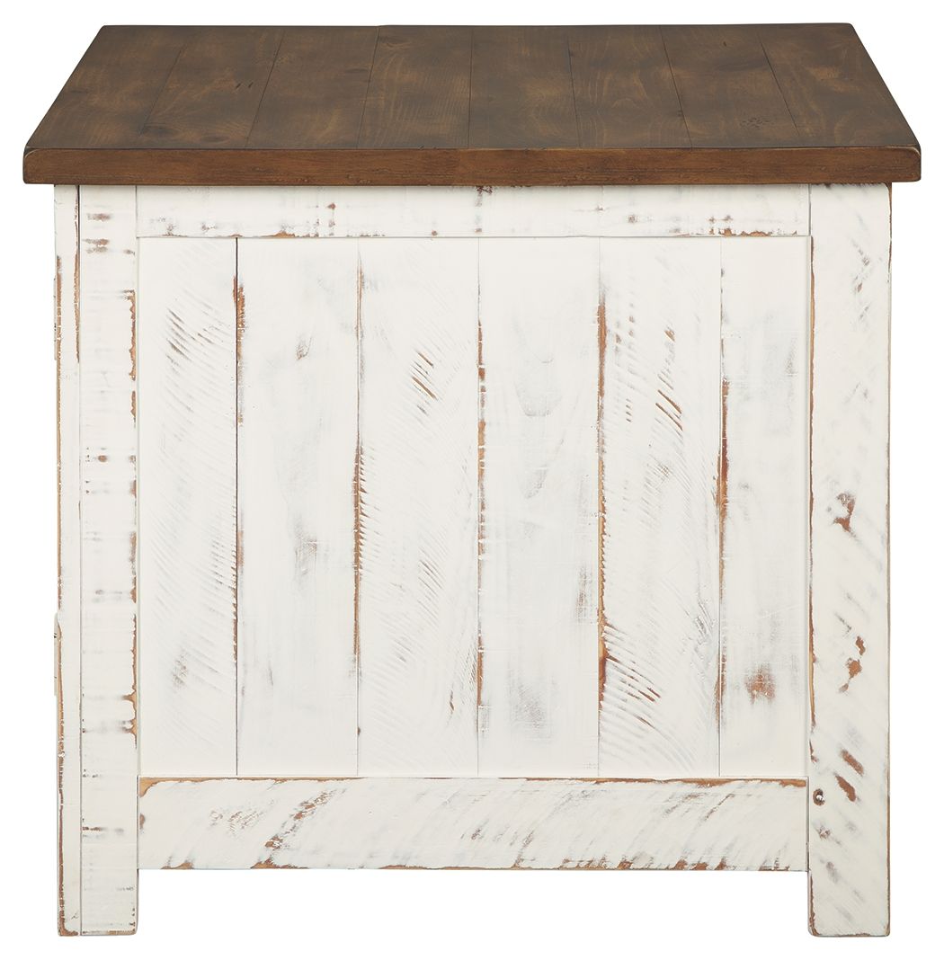 Wystfield - White / Brown - Rectangular End Table - 2 Doors - Hornell Furniture Outlet