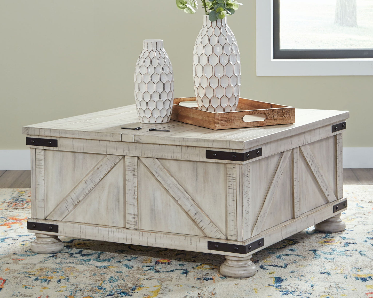Carynhurst - Whitewash - Cocktail Table with Storage - Hornell Furniture Outlet