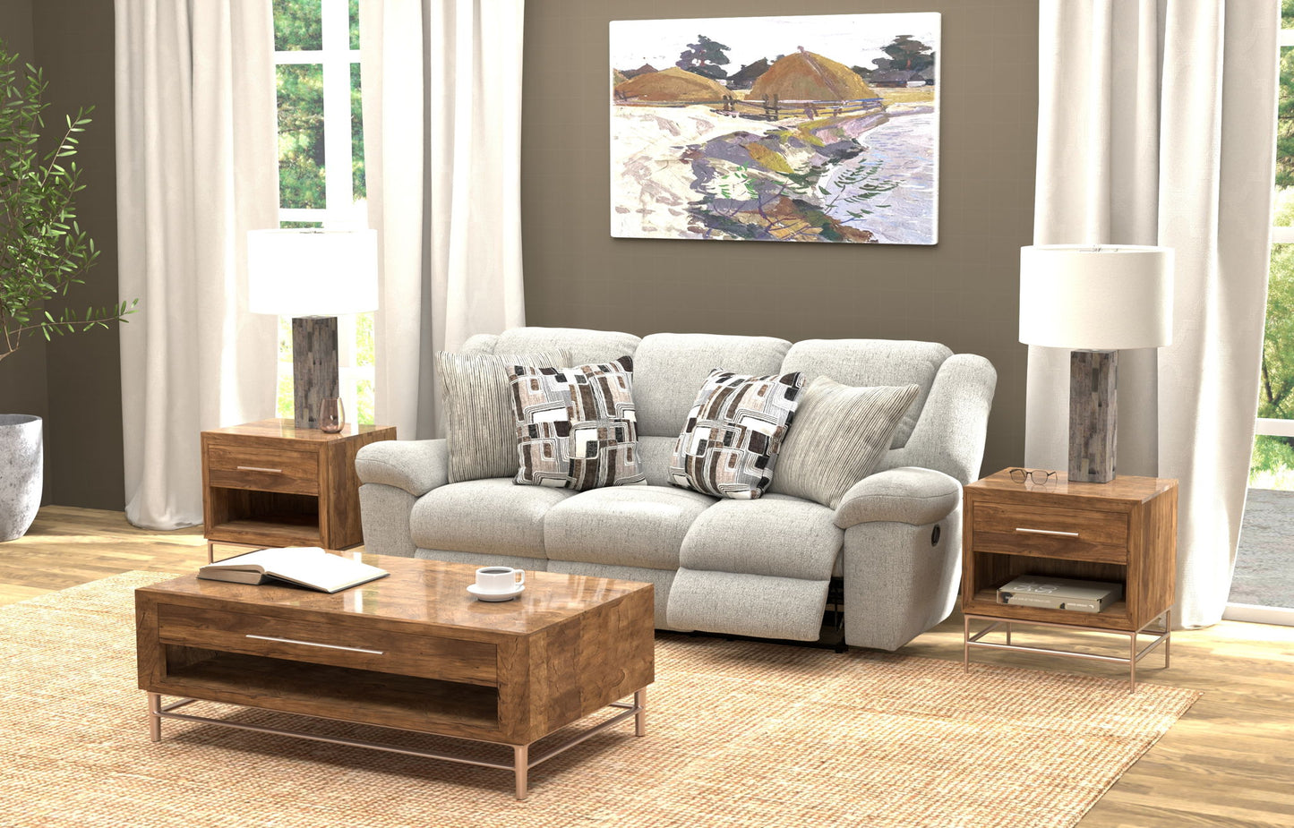 Trifecta - Sofa With 3 Recliners and Drop Down Table - Hornell Furniture Outlet