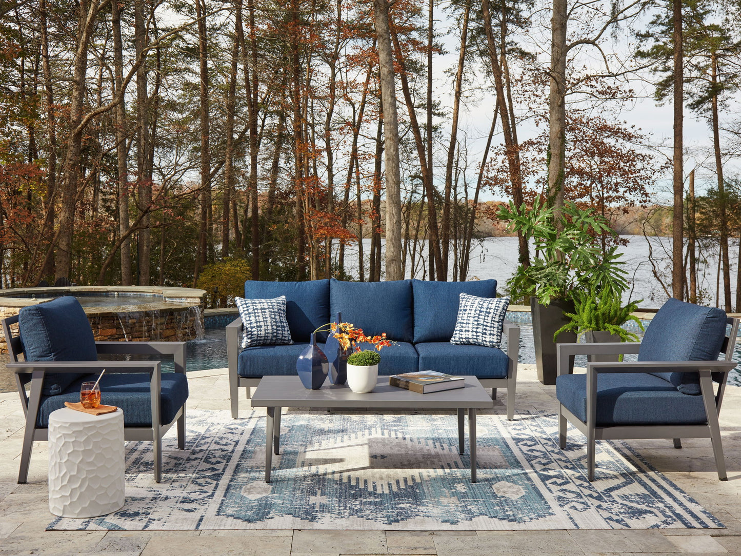 Gali - Gray / Blue - Sofa / Chairs / Table Set (Set of 4) - Hornell Furniture Outlet