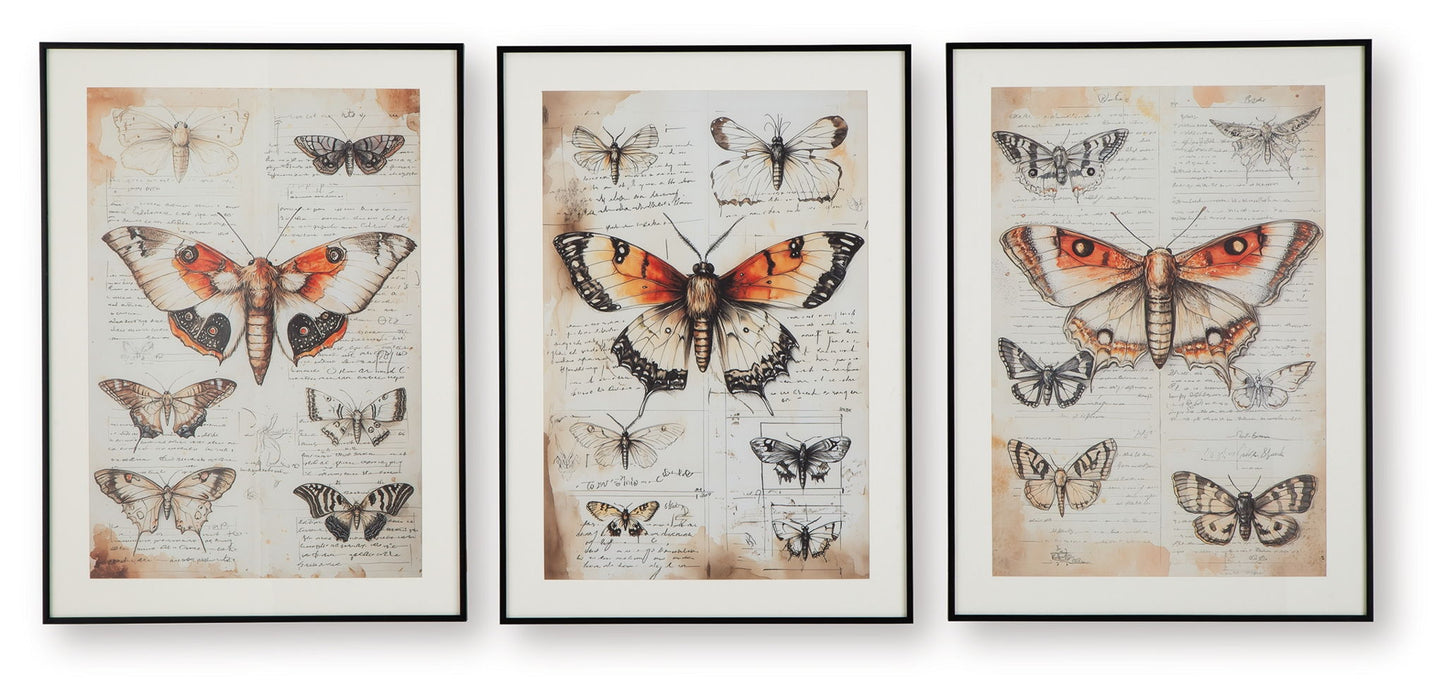Jossletts - Orange / Black / Ivory - Wall Art Set (Set of 3) - Hornell Furniture Outlet