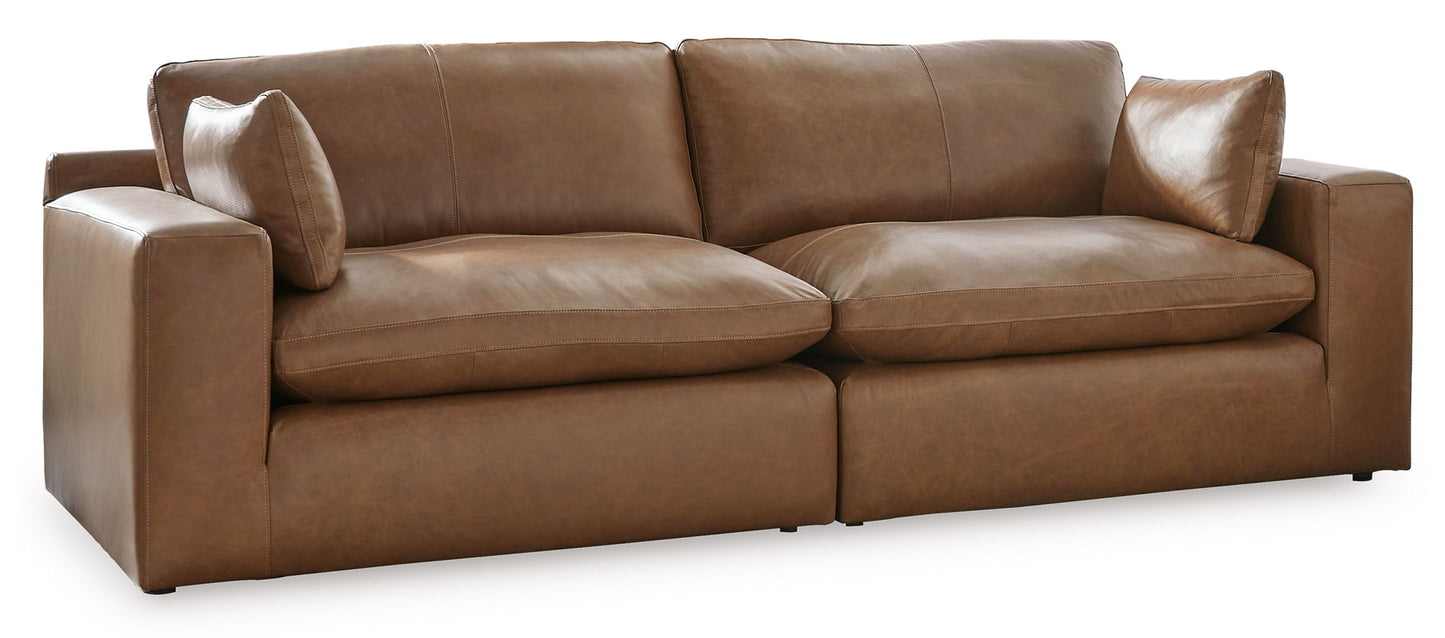 Emilia - 3 Pc. - 2 - Piece Sectional Loveseat, Ottoman - Caramel - Hornell Furniture Outlet