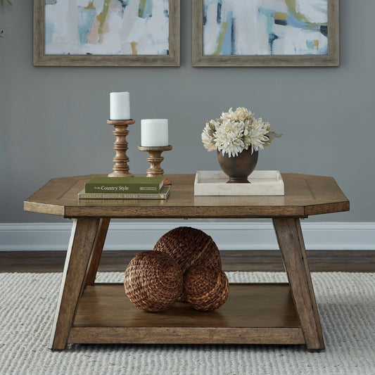 Carolina Park - Octagonal Cocktail Table - Brown - Hornell Furniture Outlet