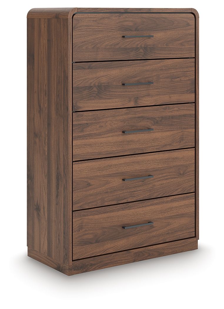 Fortlorn - Walnut Brown - Five Drawer Chest - Hornell Furniture Outlet