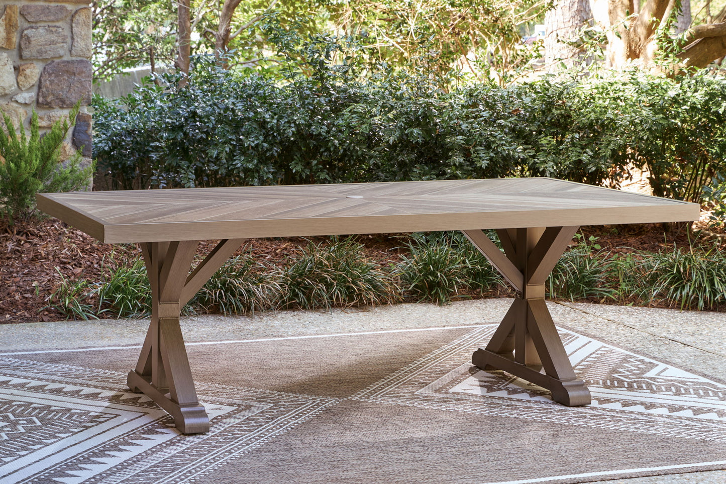 Laguna Heights - Rectangular Dining Table With Umbrella Option - Beige - Hornell Furniture Outlet