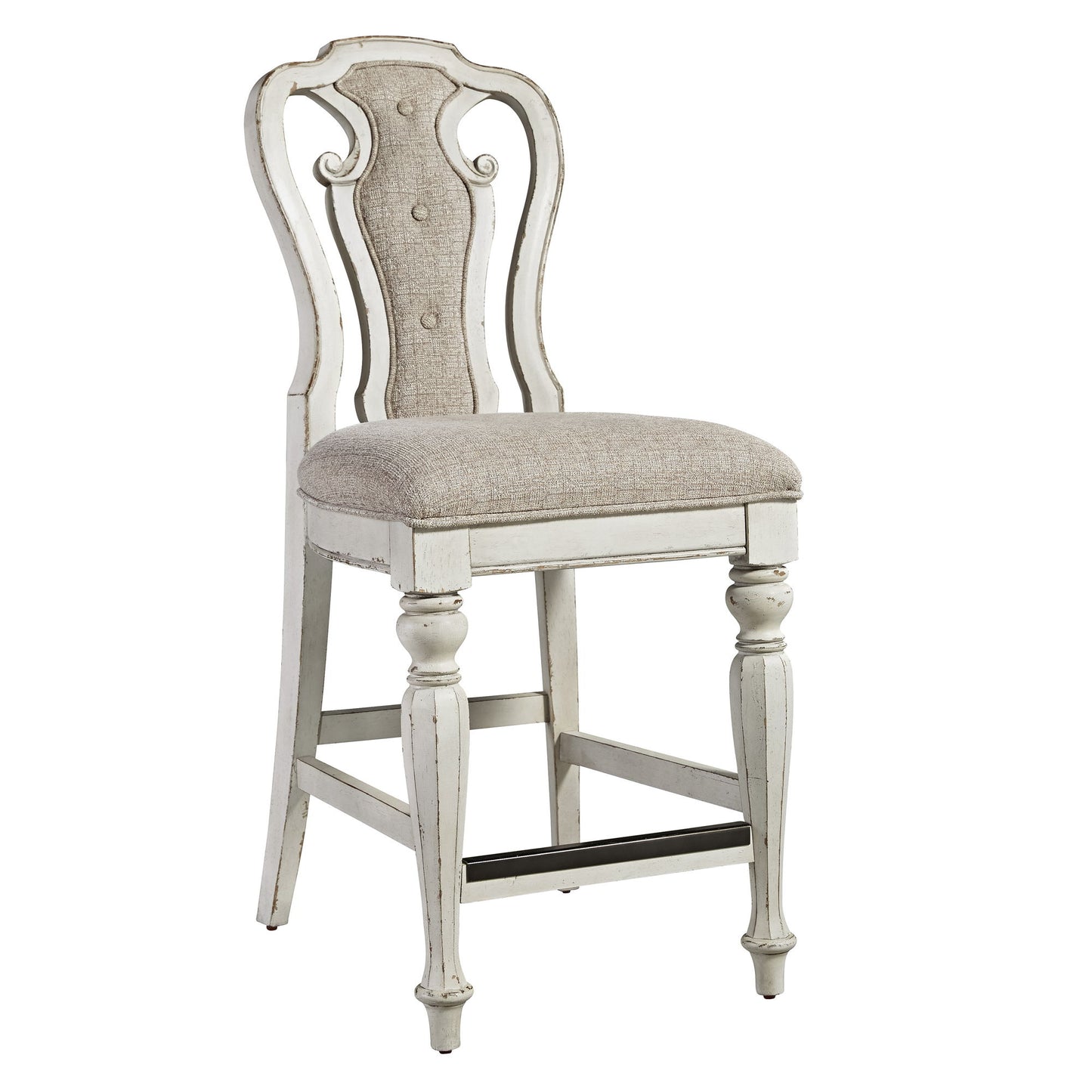 Magnolia Manor - 5 Piece Gathering Table Set - Upholstered Chairs - White - Hornell Furniture Outlet