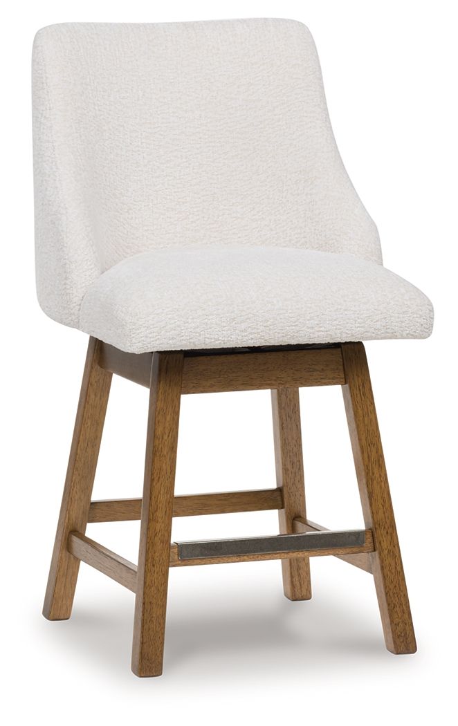 Cabalynn - Oatmeal / Light Brown - Upholstered Swivel Barstool (Set of 2) - Hornell Furniture Outlet